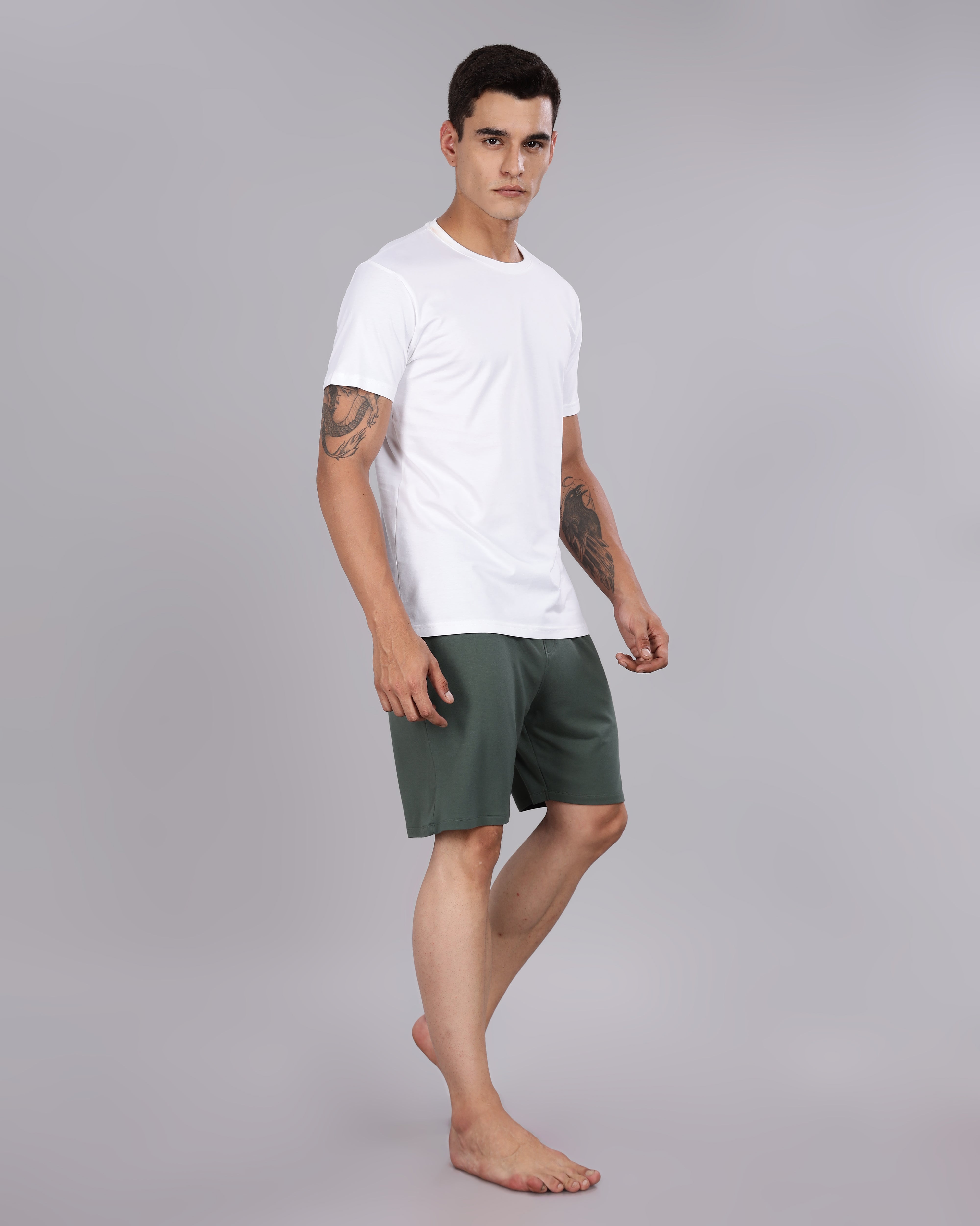 Cotton Tee + Bamboo Shorts  (Dark Green)