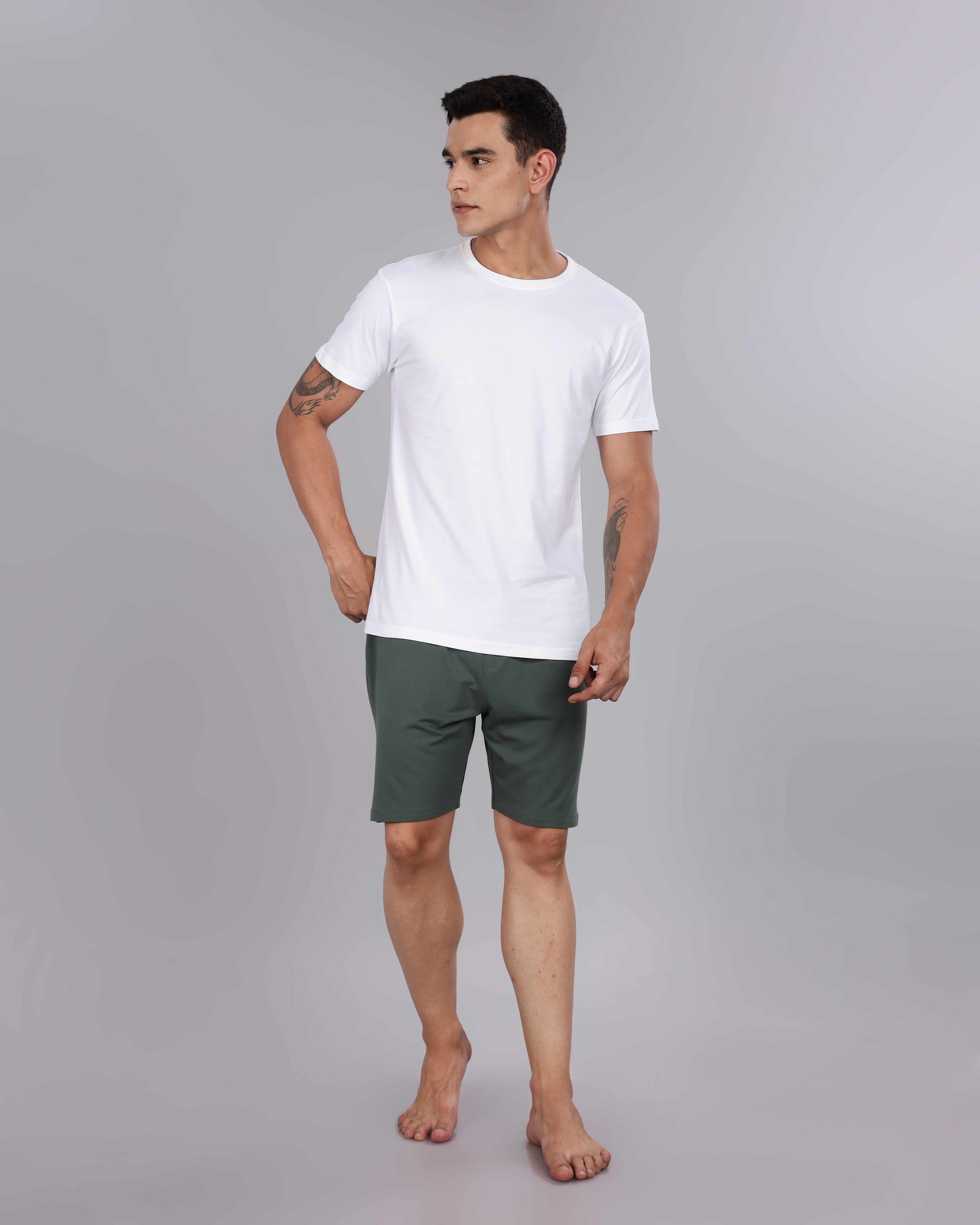 Cotton Tee & Bamboo Shorts  (Dark Green)