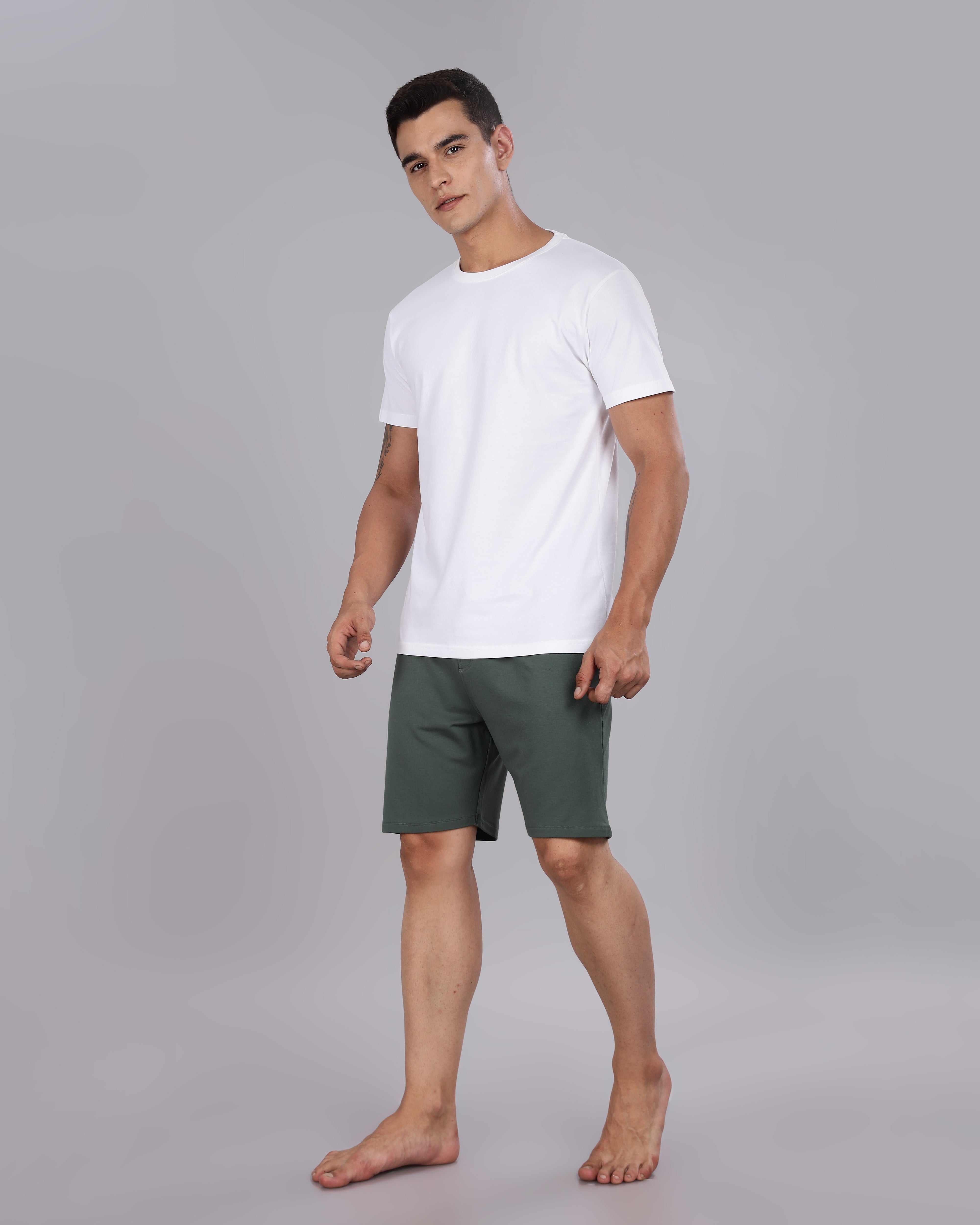 Cotton Tee & Bamboo Shorts  (Dark Green)