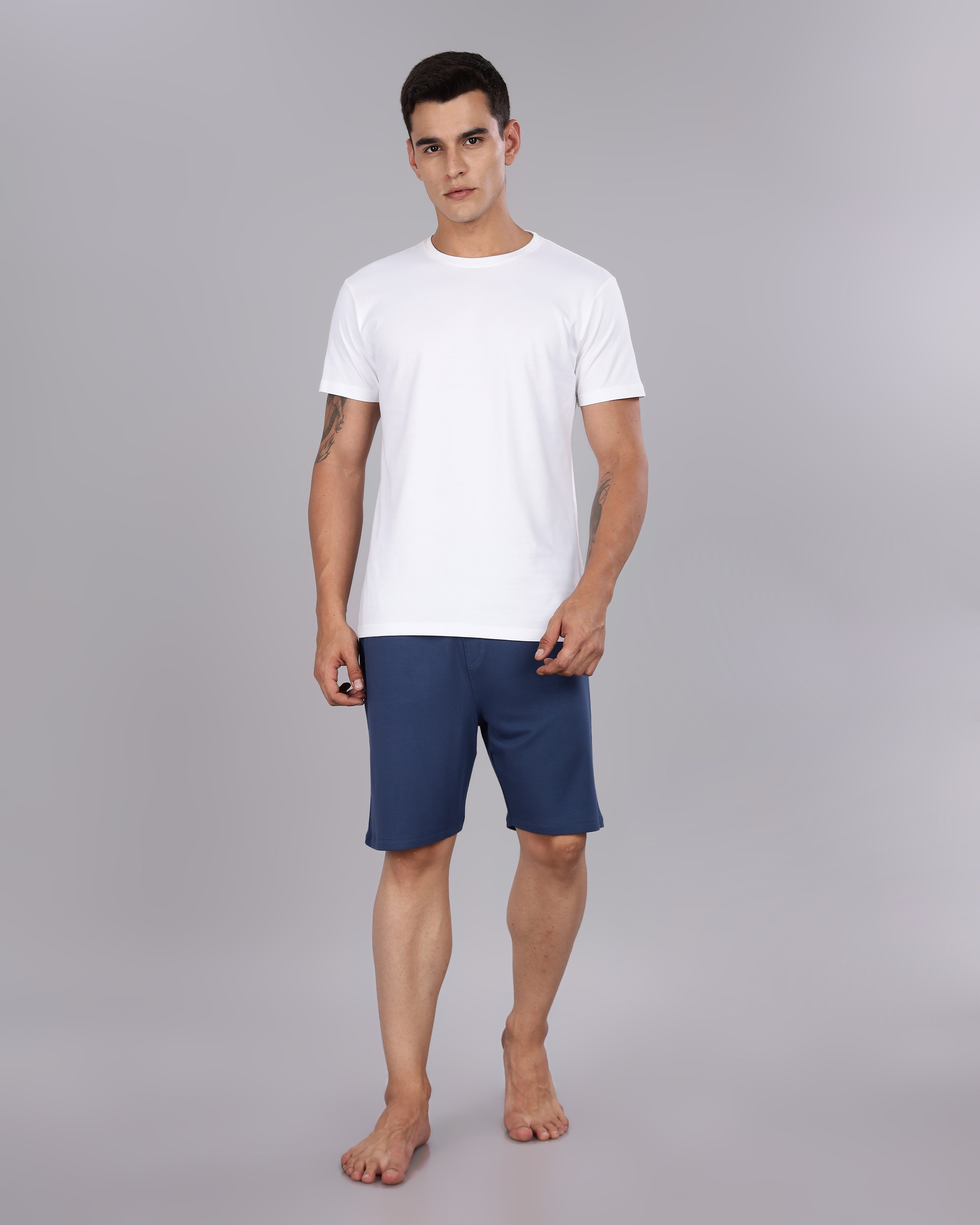 Cotton Tee + Bamboo Shorts  (Navy Blue)