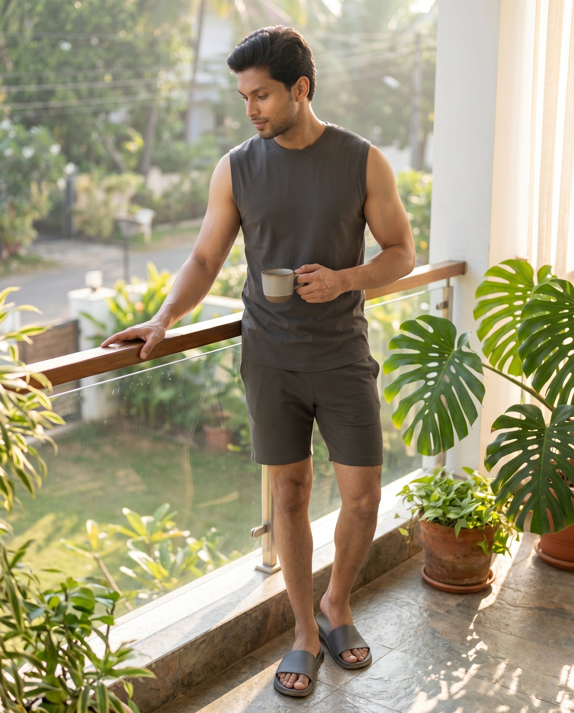Softsleep charcoal Airknit sleeveless top for men, made from breathable bamboo cotton to keep everyday styling light and comfortable.