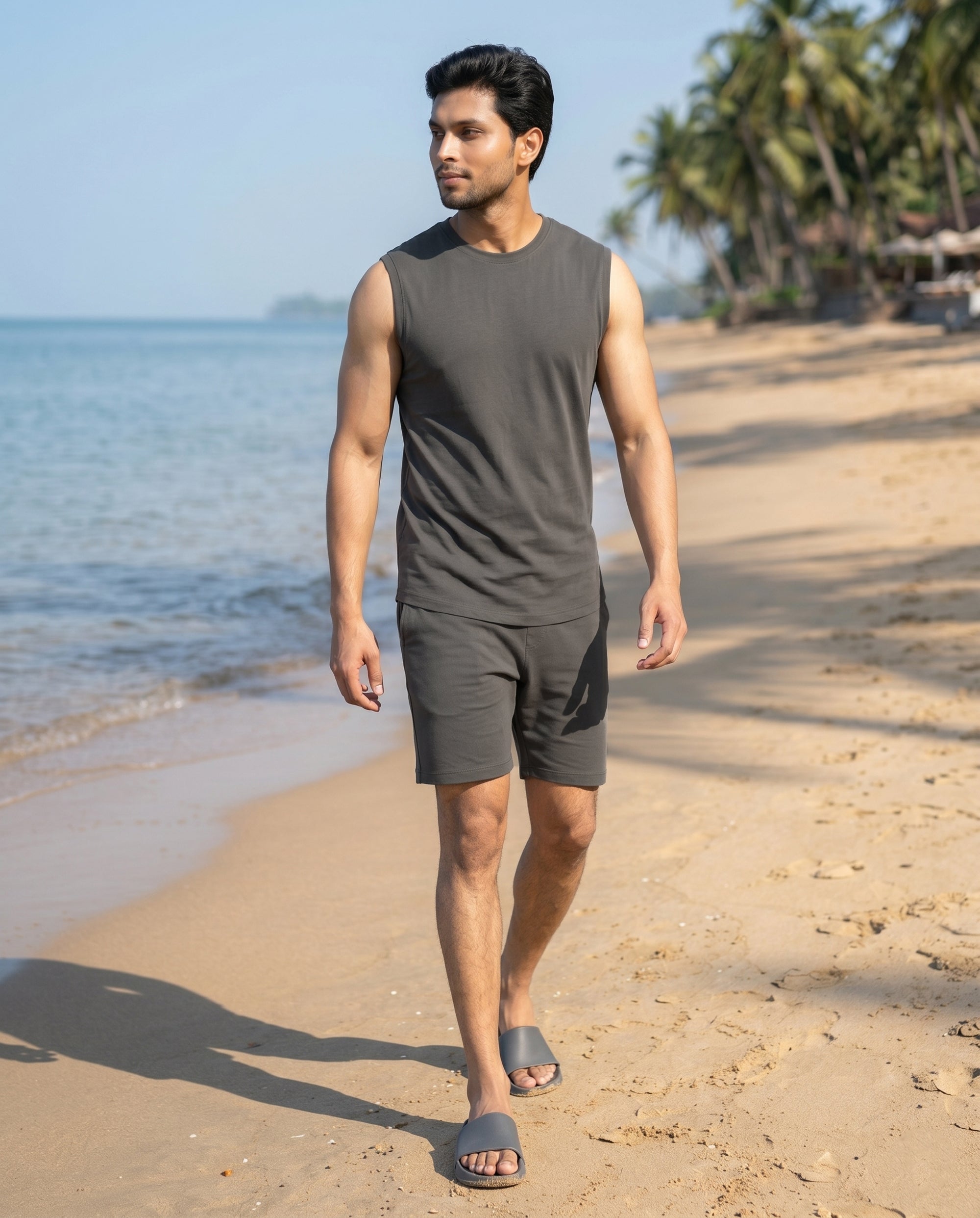 Designed for men, this charcoal Airknit sleeveless top by Softsleep blends soft bamboo cotton with a lightweight feel for daily wear.