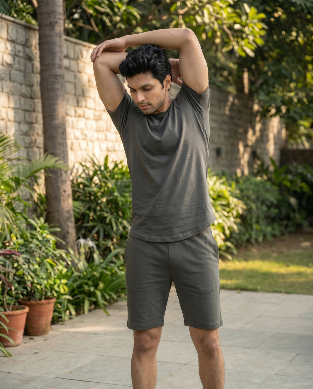 Men's charcoal Cosmo half sleeve top from Softsleep, made with bamboo cotton for a naturally soft touch and easy everyday comfort.
