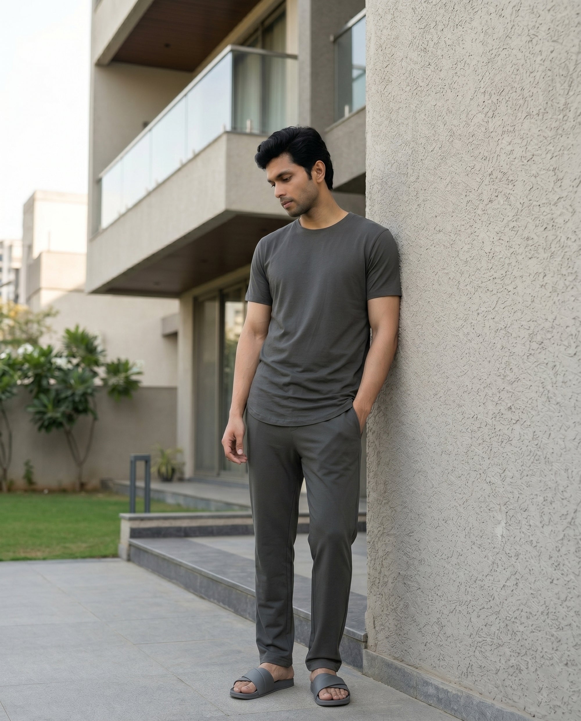 Softsleep men's charcoal Cosmo half sleeve top, crafted from bamboo cotton for a smooth feel and effortless daily style.