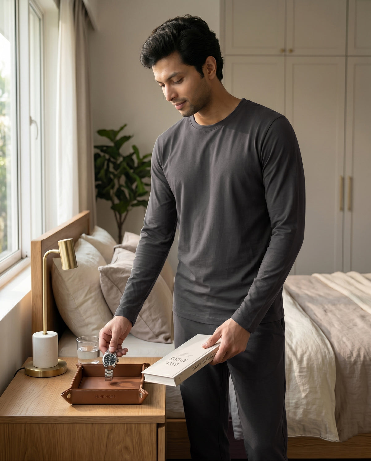 Men's Galaxy full sleeve top in charcoal by Softsleep, made from bamboo cotton with a lightweight feel for everyday use.