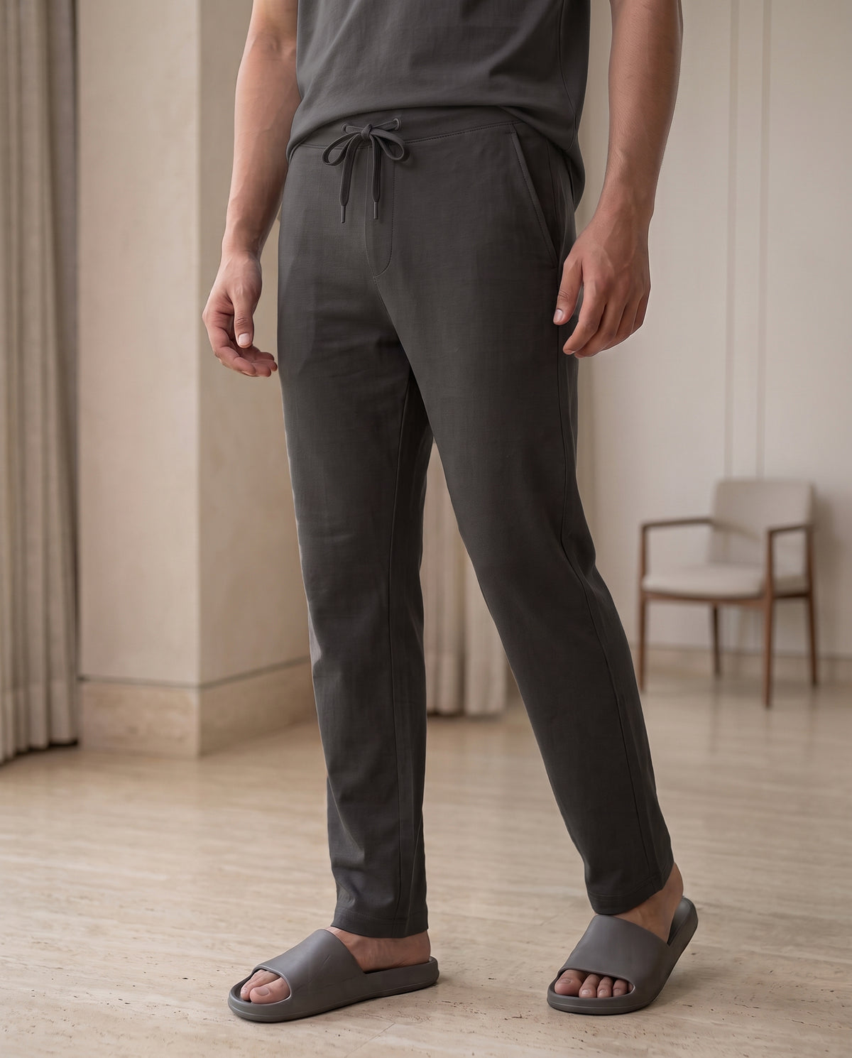 Softsleep men's charcoal Urbanite pants, created with breathable bamboo cotton for a soft touch and relaxed everyday wear.