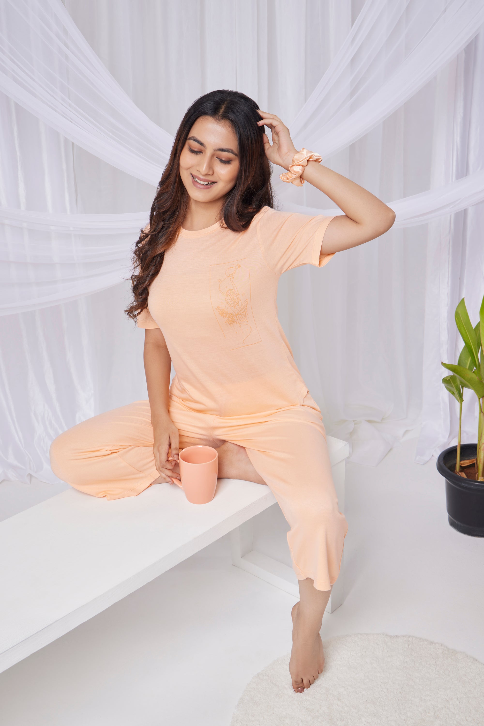 Celeste Lounge Tee  (Coral Orange)