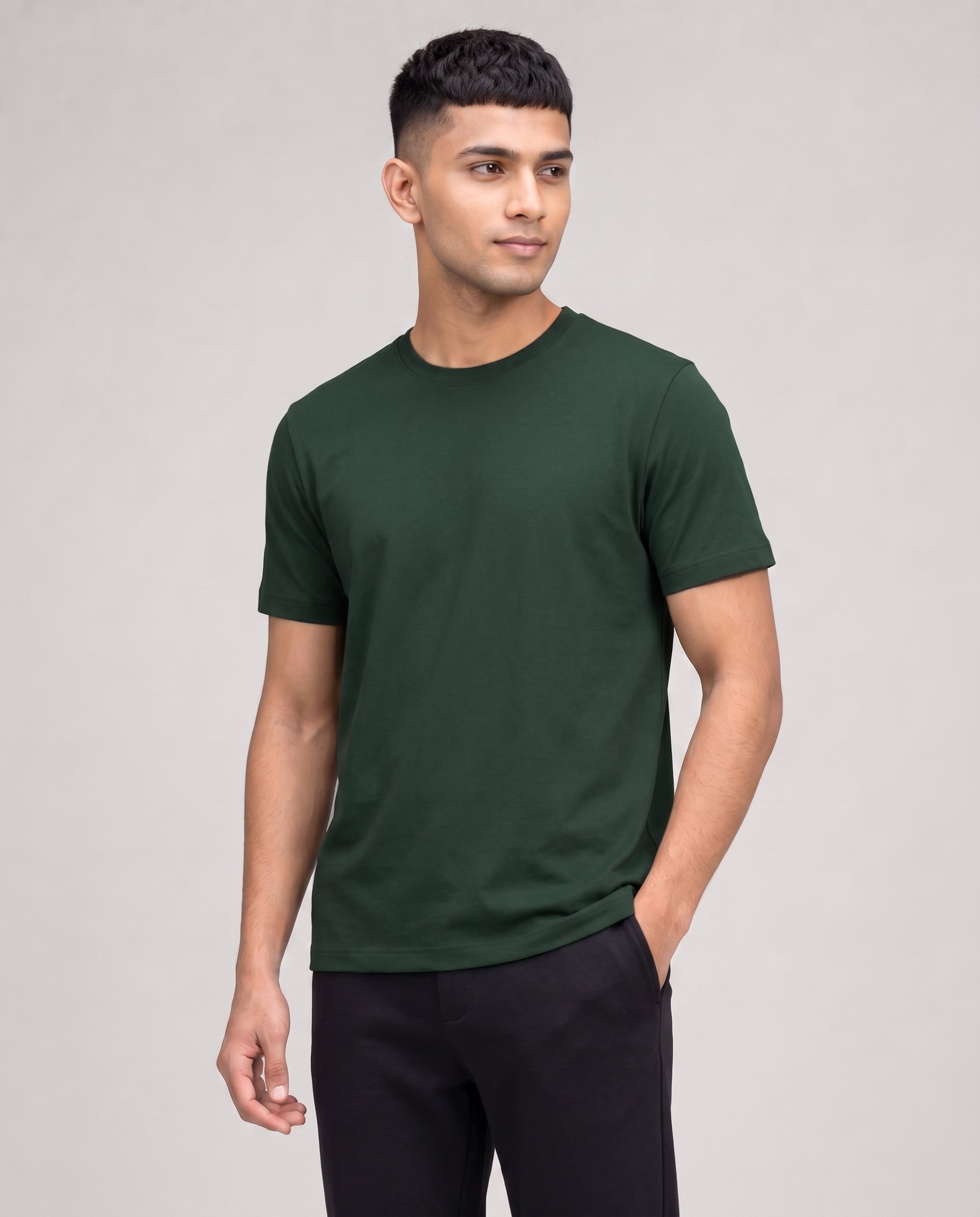 Dark Green bamboo cotton Softsleep half sleeve lounge tshirt, soft regular tee for comfortable lounging