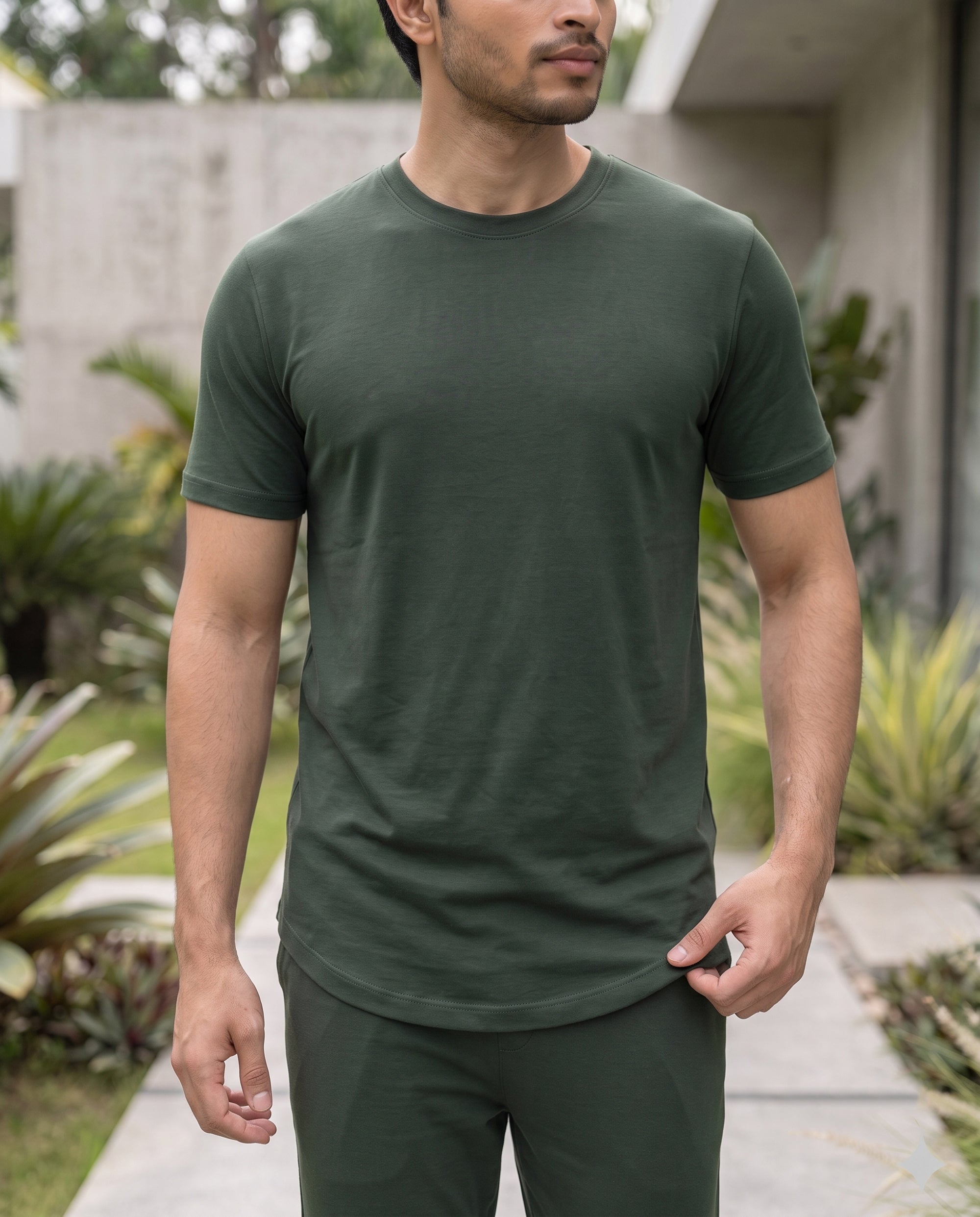 A dark green bamboo cotton regular tee from Softsleep with half sleeves, soft comfort and a relaxed lounge-ready fit.