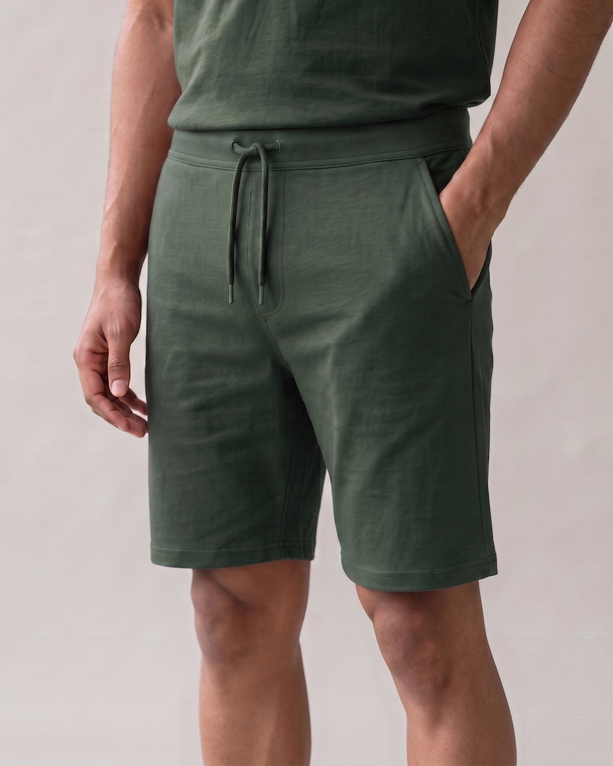 Dark green Softsleep bamboo cotton lounge shorts designed for a soft feel, relaxed movement and comfortable everyday lounging.