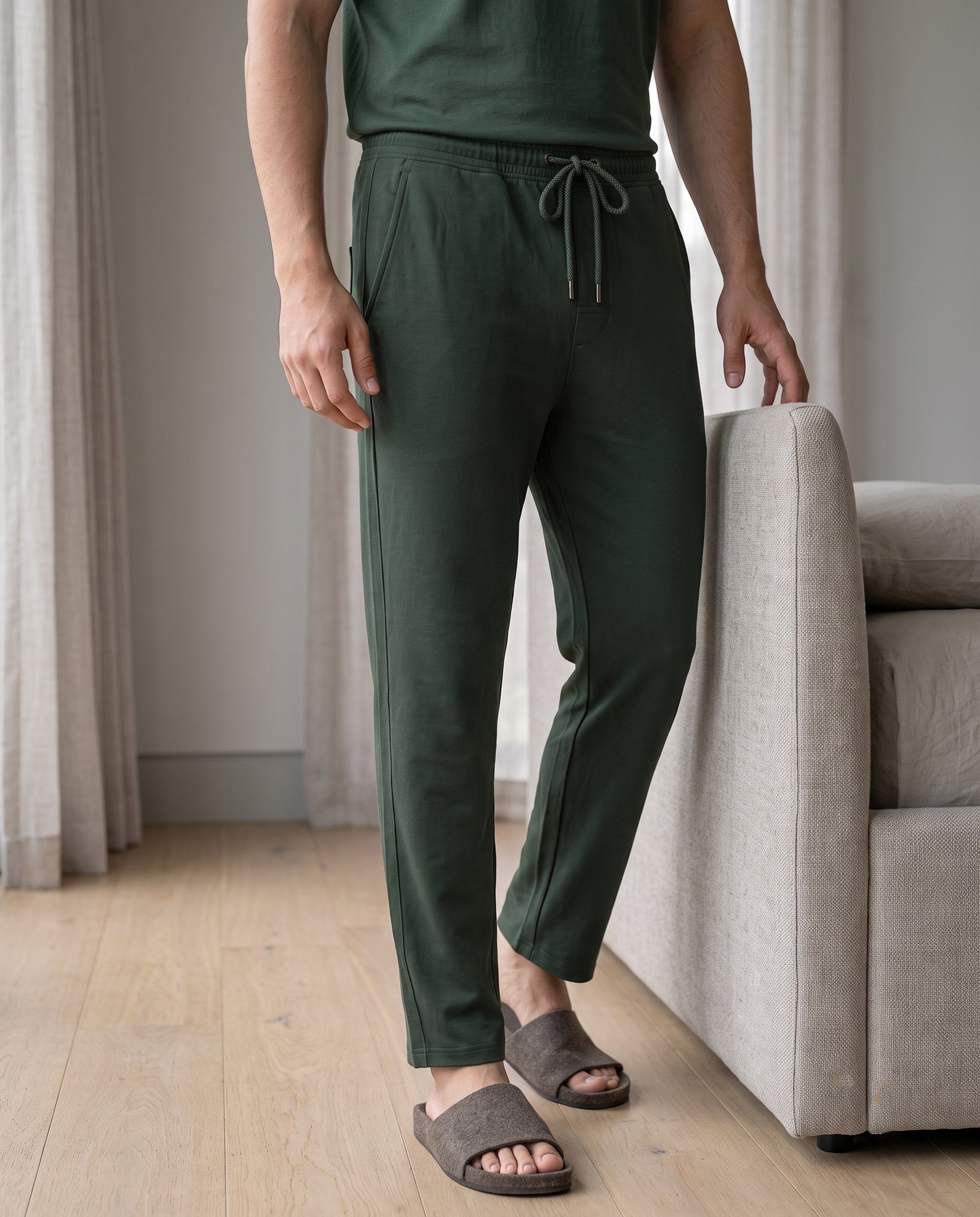 Dark green Softsleep bamboo cotton lounge pant with a soft feel and relaxed fit, ideal for comfortable everyday lounging.
