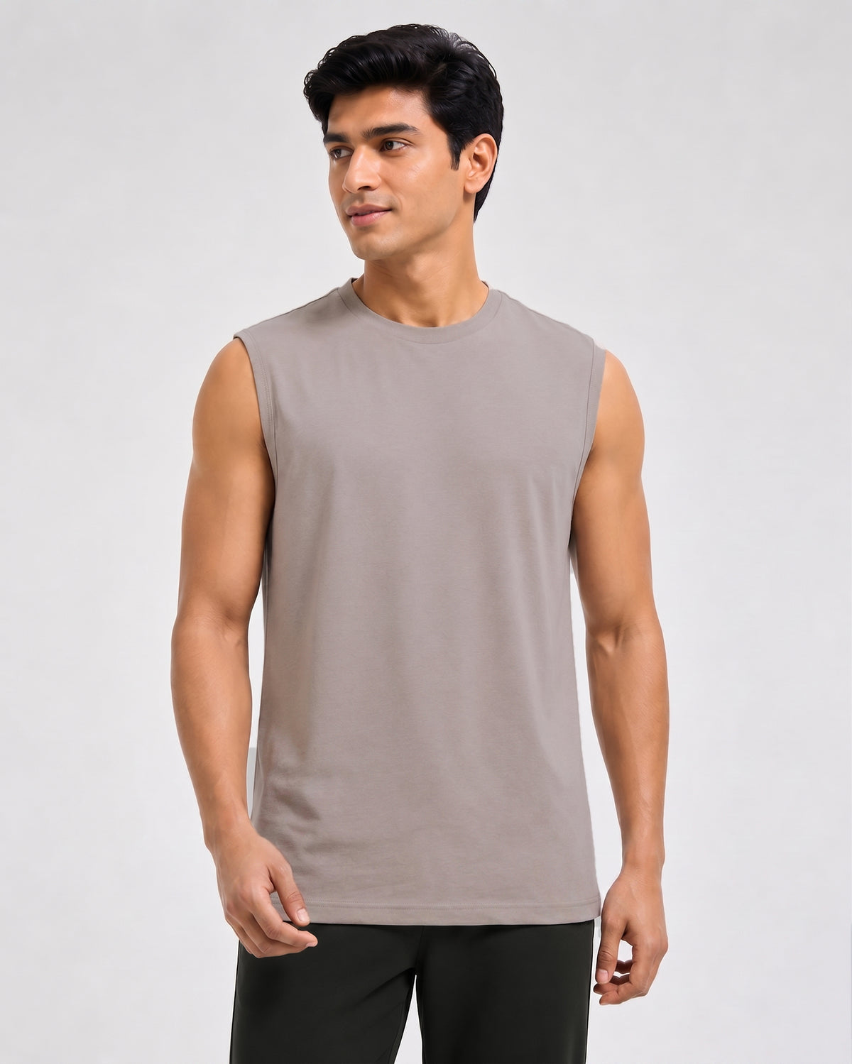 Grey Mocha sleeveless regular tee from Softsleep, featuring bamboo softness and cotton comfort for lounging