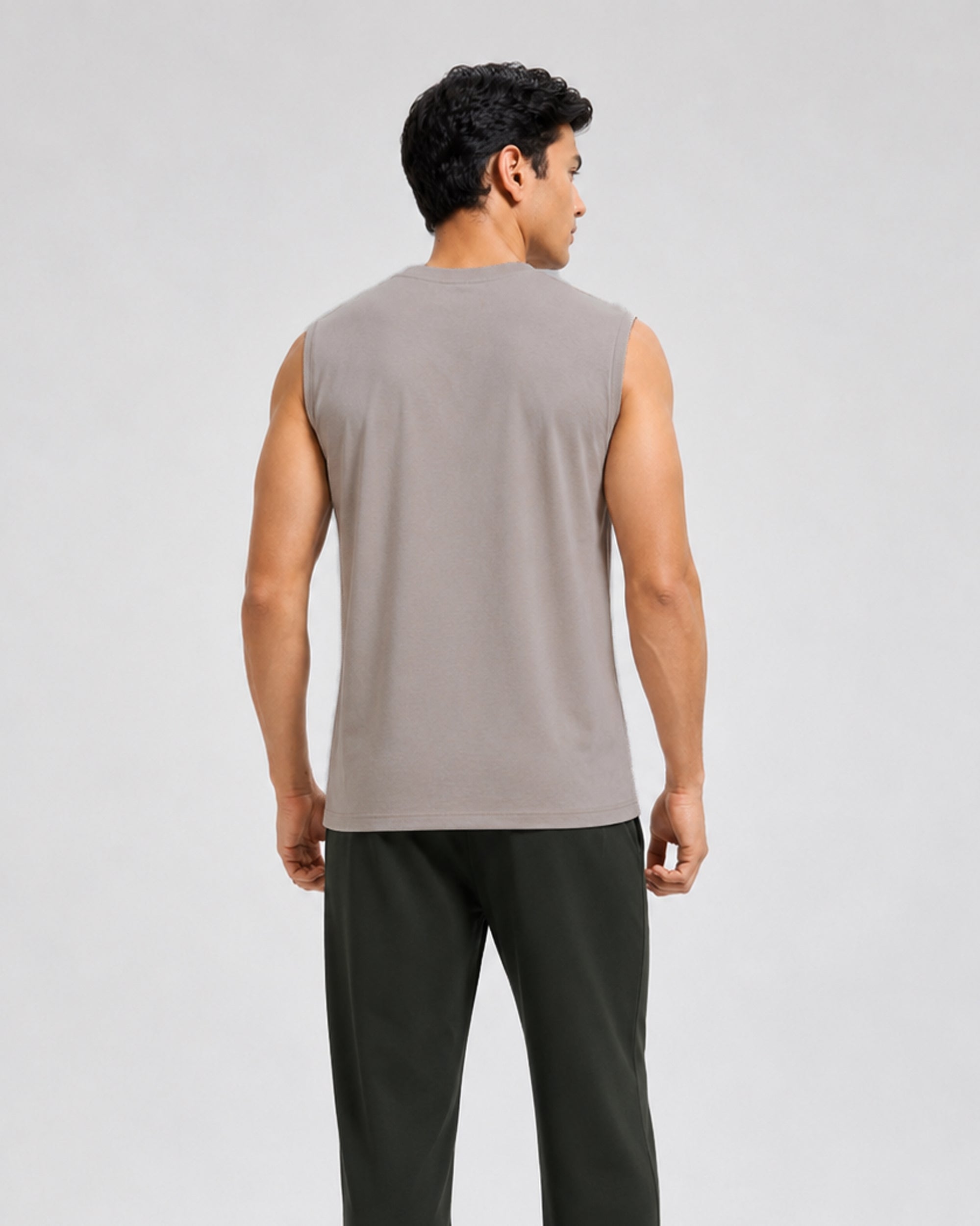 Lightweight grey mocha bamboo cotton sleeveless lounge tee by Softsleep, made for soft comfort and relaxed everyday movement.