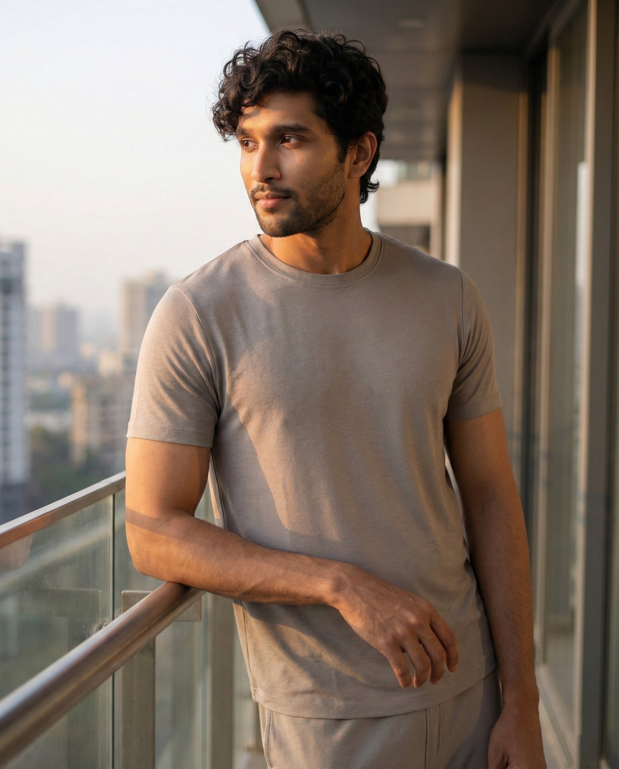 GreyMocha Cosmo half sleeve tee for men, soft comfortable loungewear for relaxed everyday wear