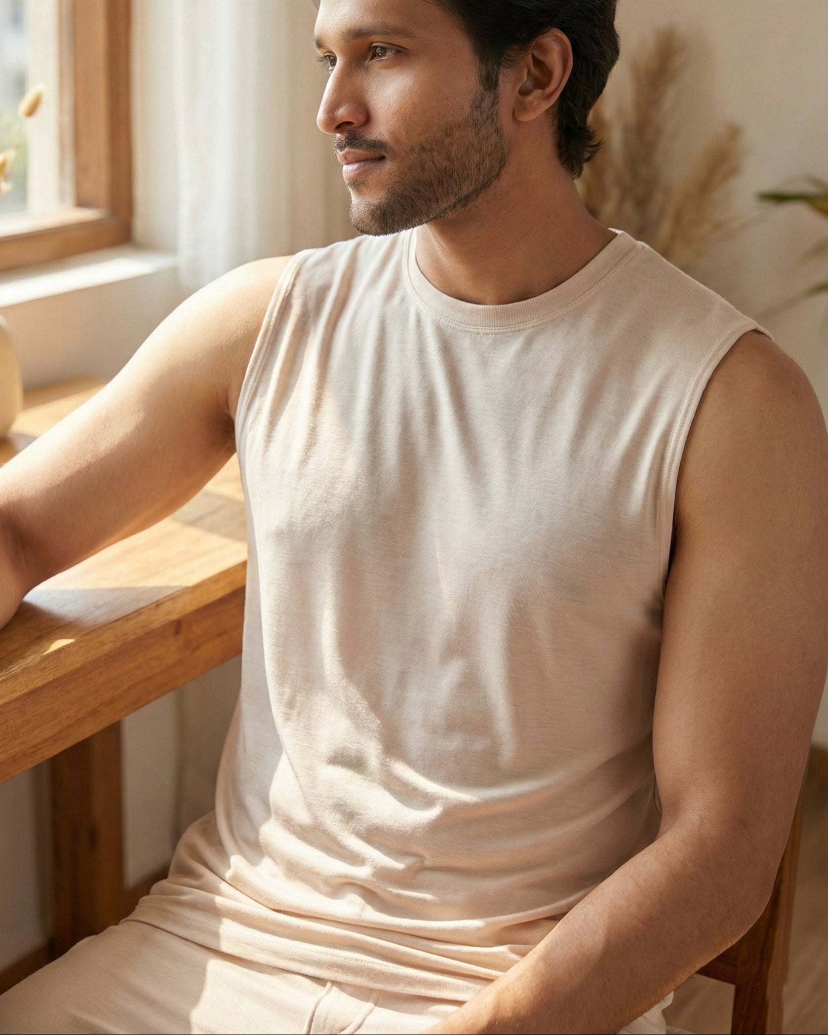 Irish cream Airknit bamboo cotton tee with soft breathable fabric and thermoregulating comfort for relaxed everyday wear