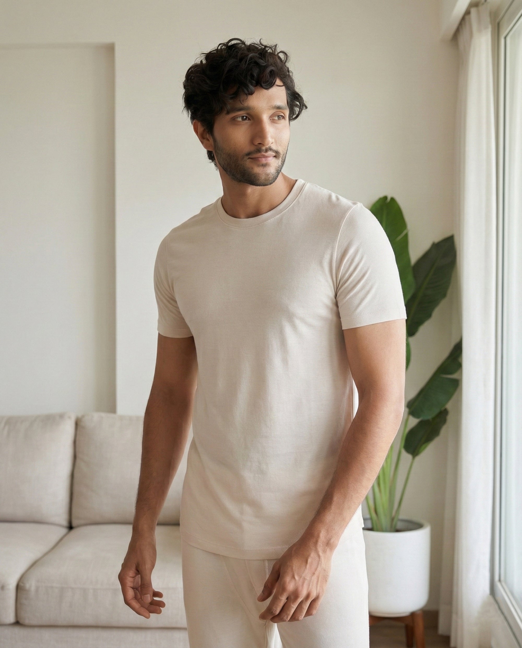 Irish cream Cosmo bamboo cotton loungewear with lightweight breathable softness and thermoregulating comfort for daily wear