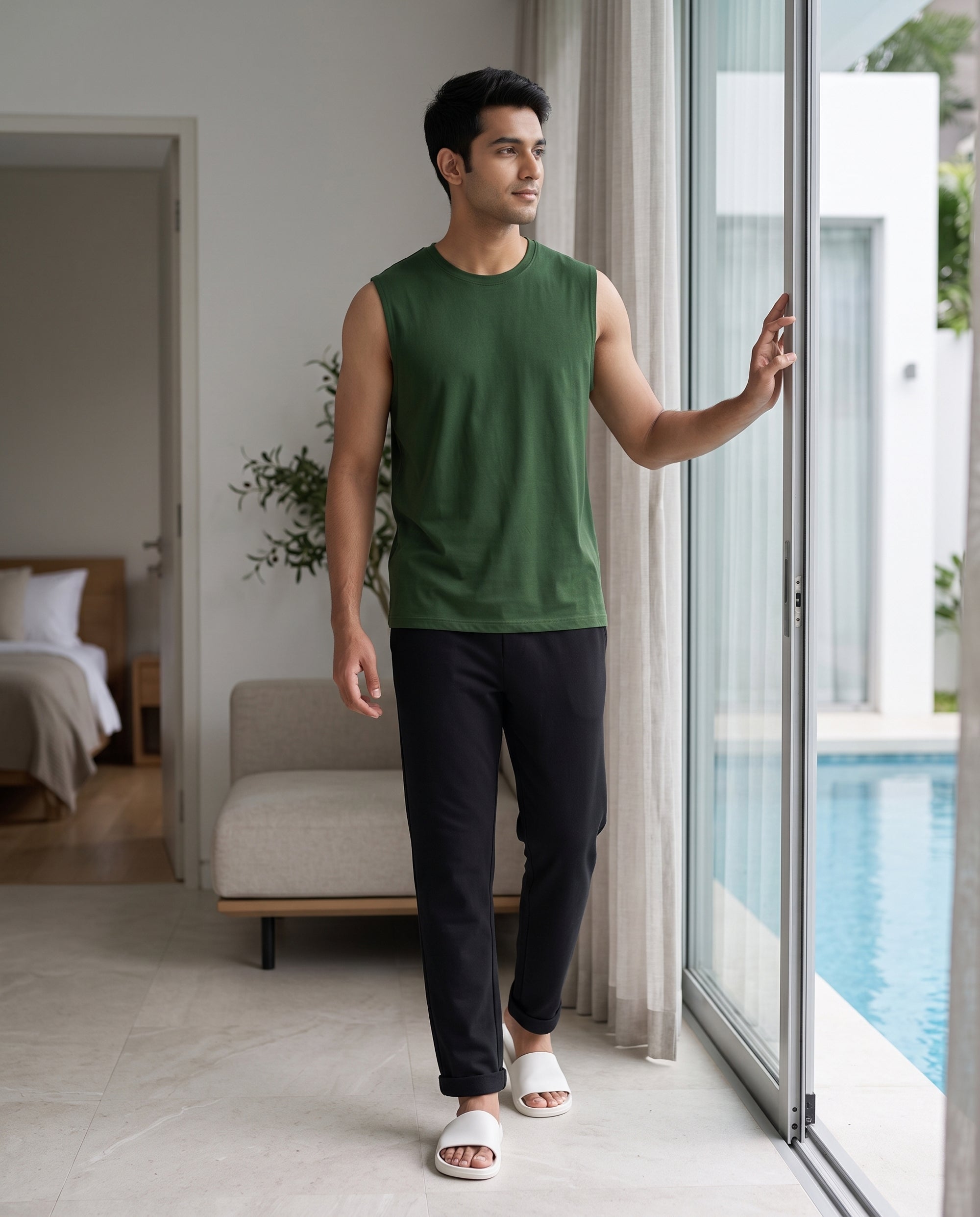 Airknit Tee + Pant  (Dark Green + Black)