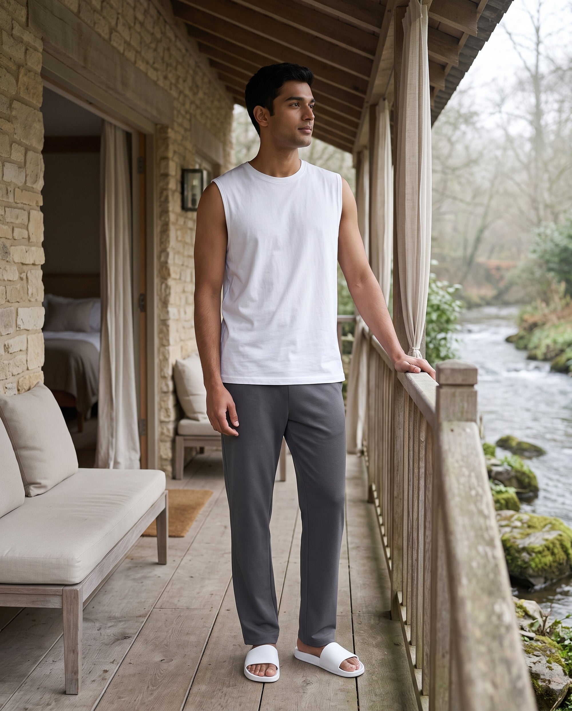 Airknit Tee + Pant  (White + Grey)