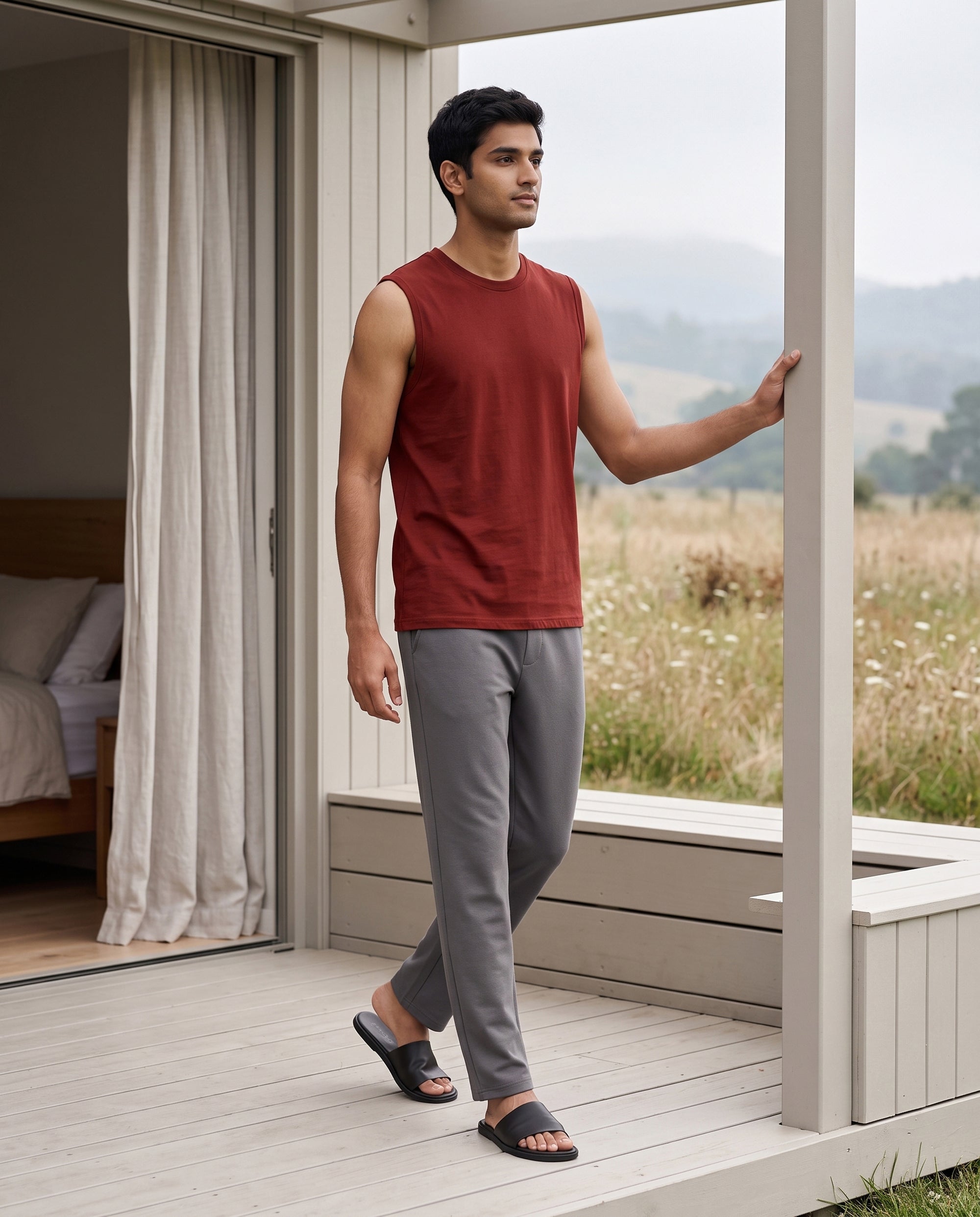 Airknit Tee + Pant  (Maroon + Grey)