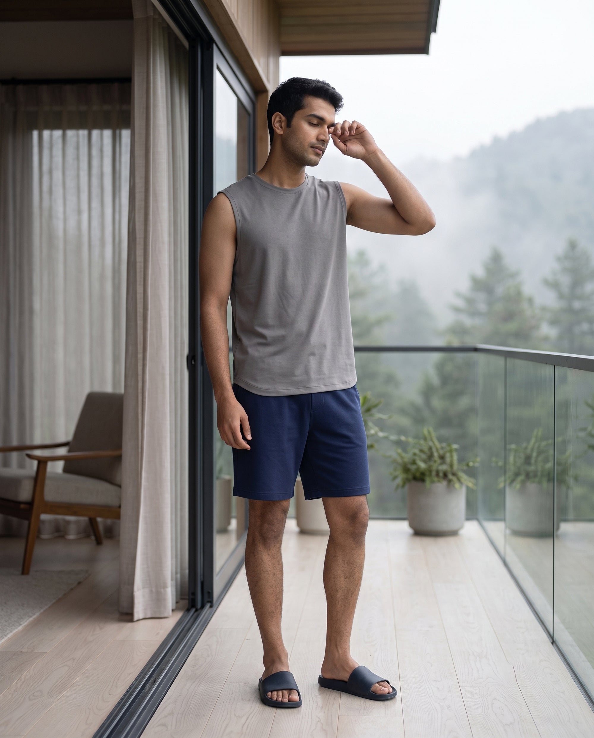 Airknit Tee + Shorts  (Grey + Blue)