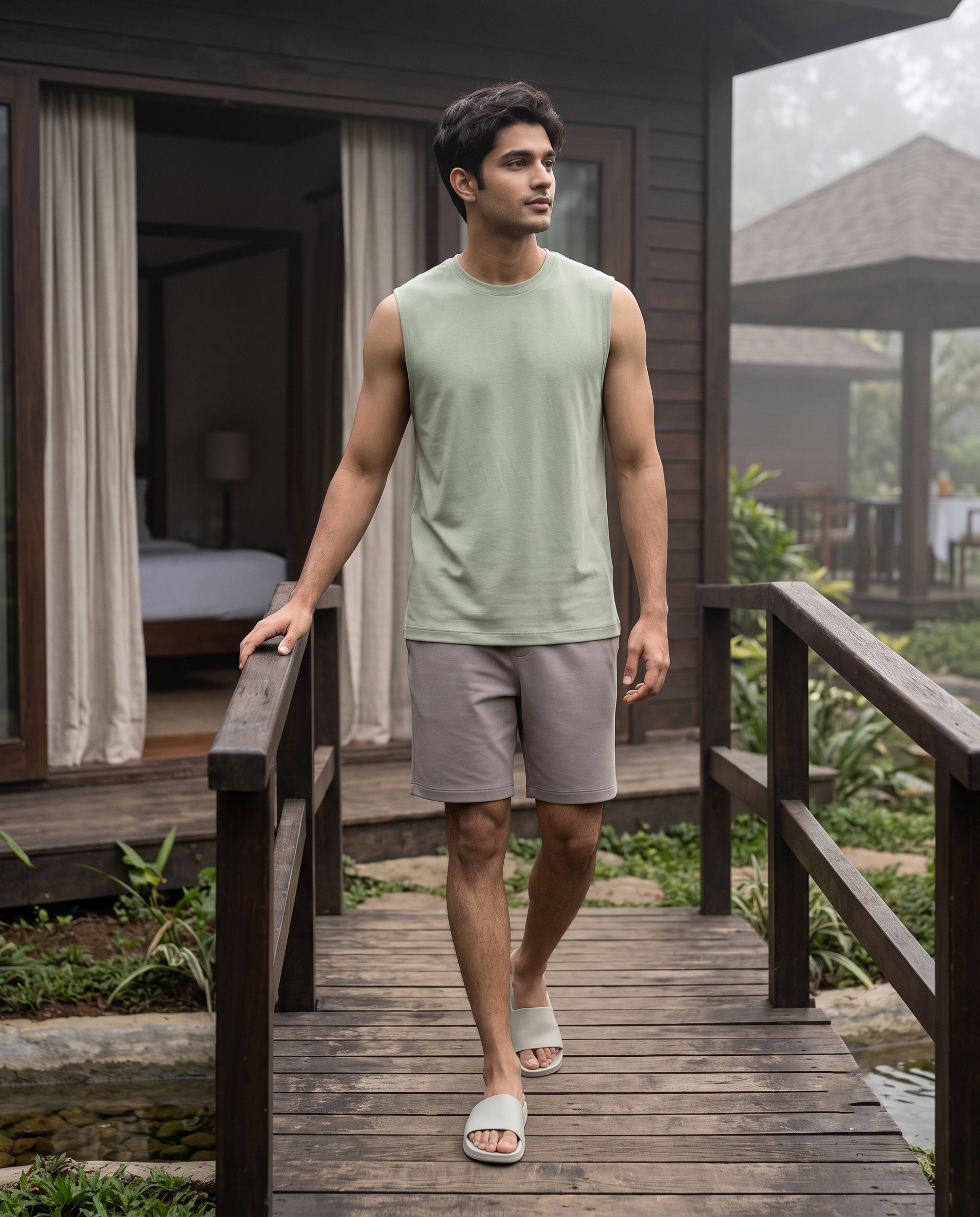 Airknit Tee + Shorts  (Pistachio + Grey)