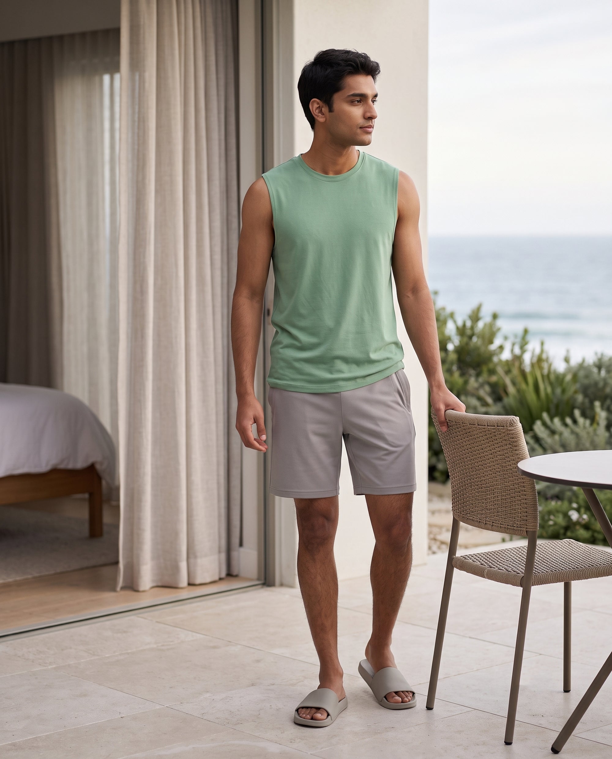 Airknit Tee + Shorts  (Green + Grey)