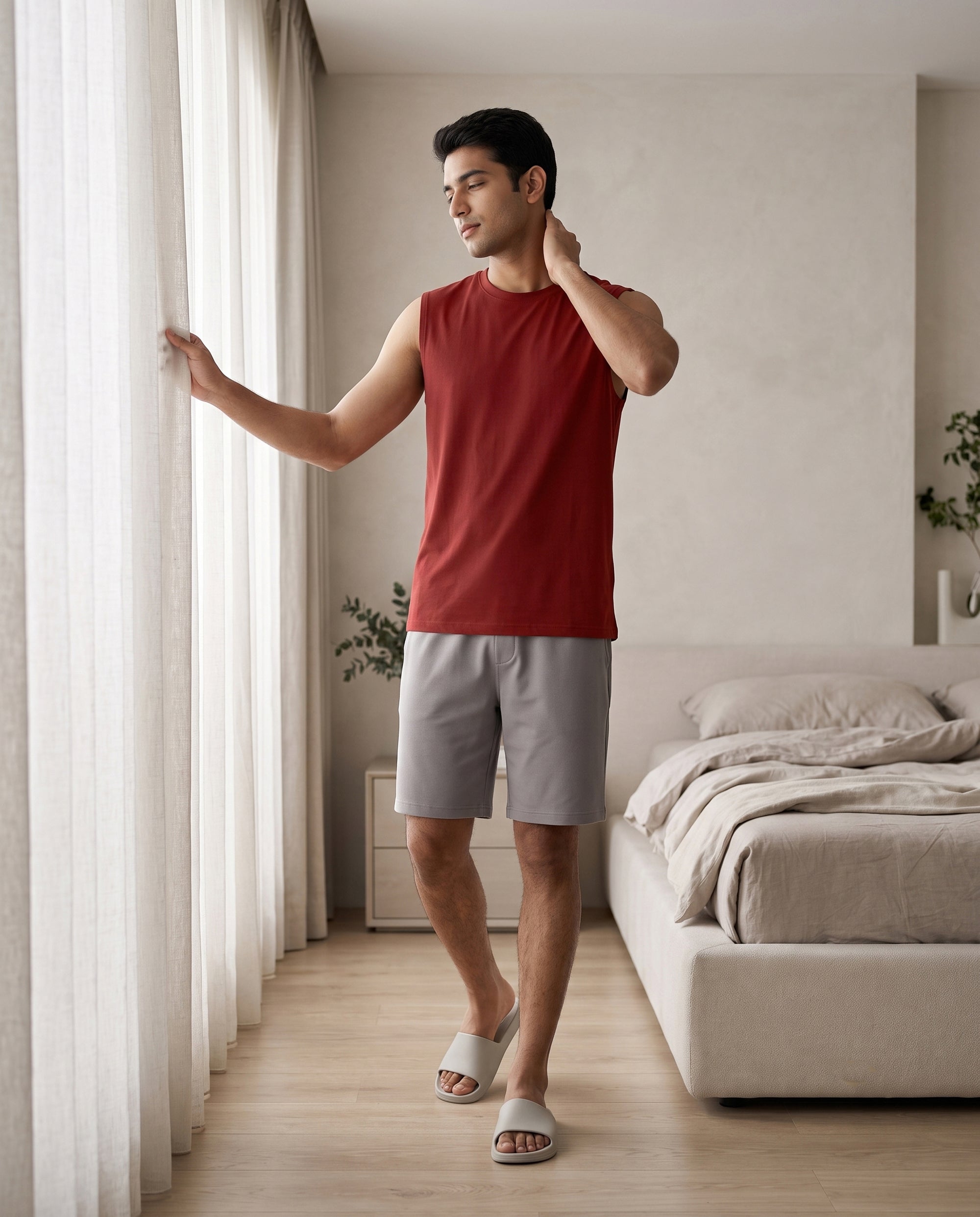 Airknit Tee + Shorts  (Maroon + Grey)