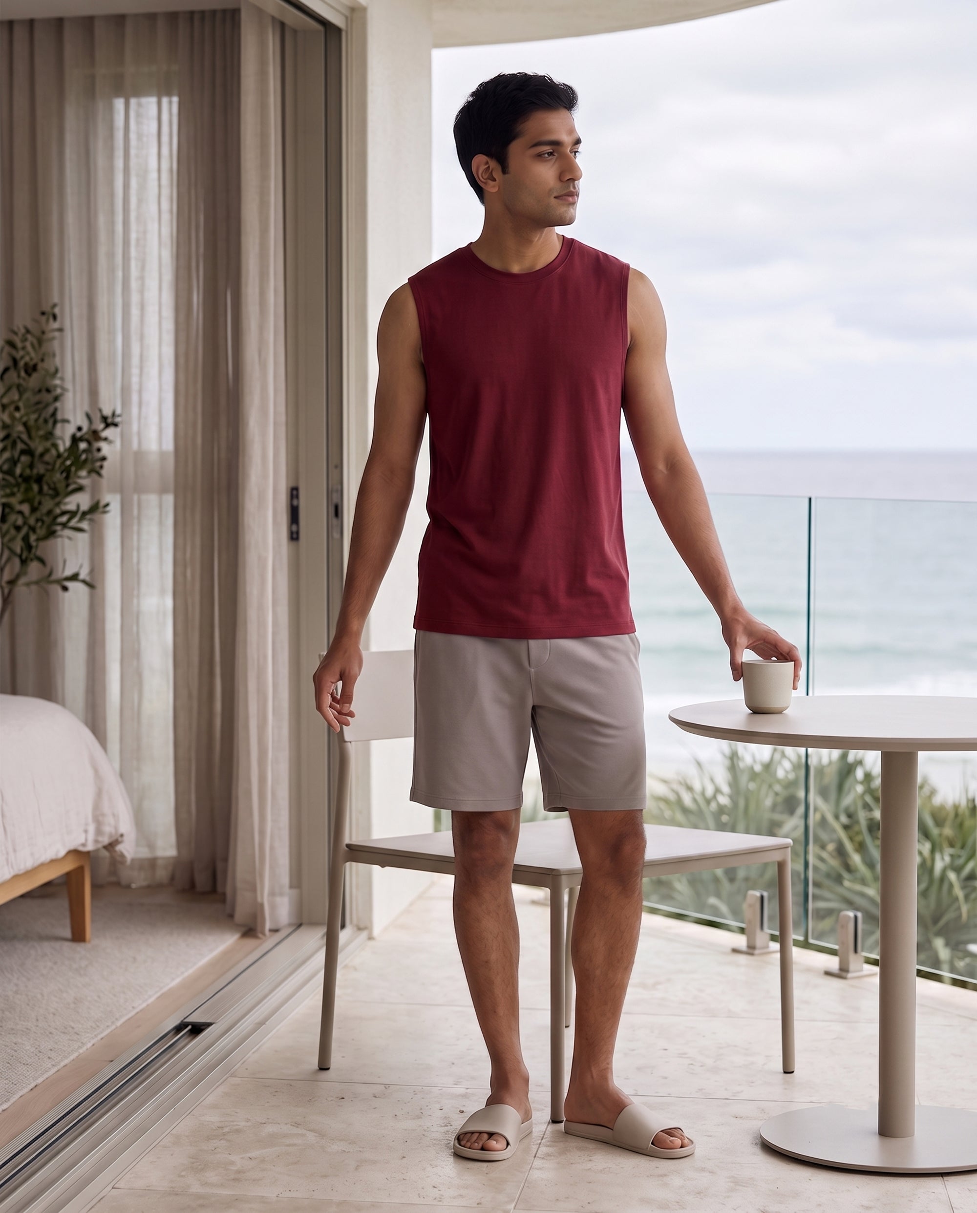 Airknit Tee + Shorts  (Maroon + Grey)