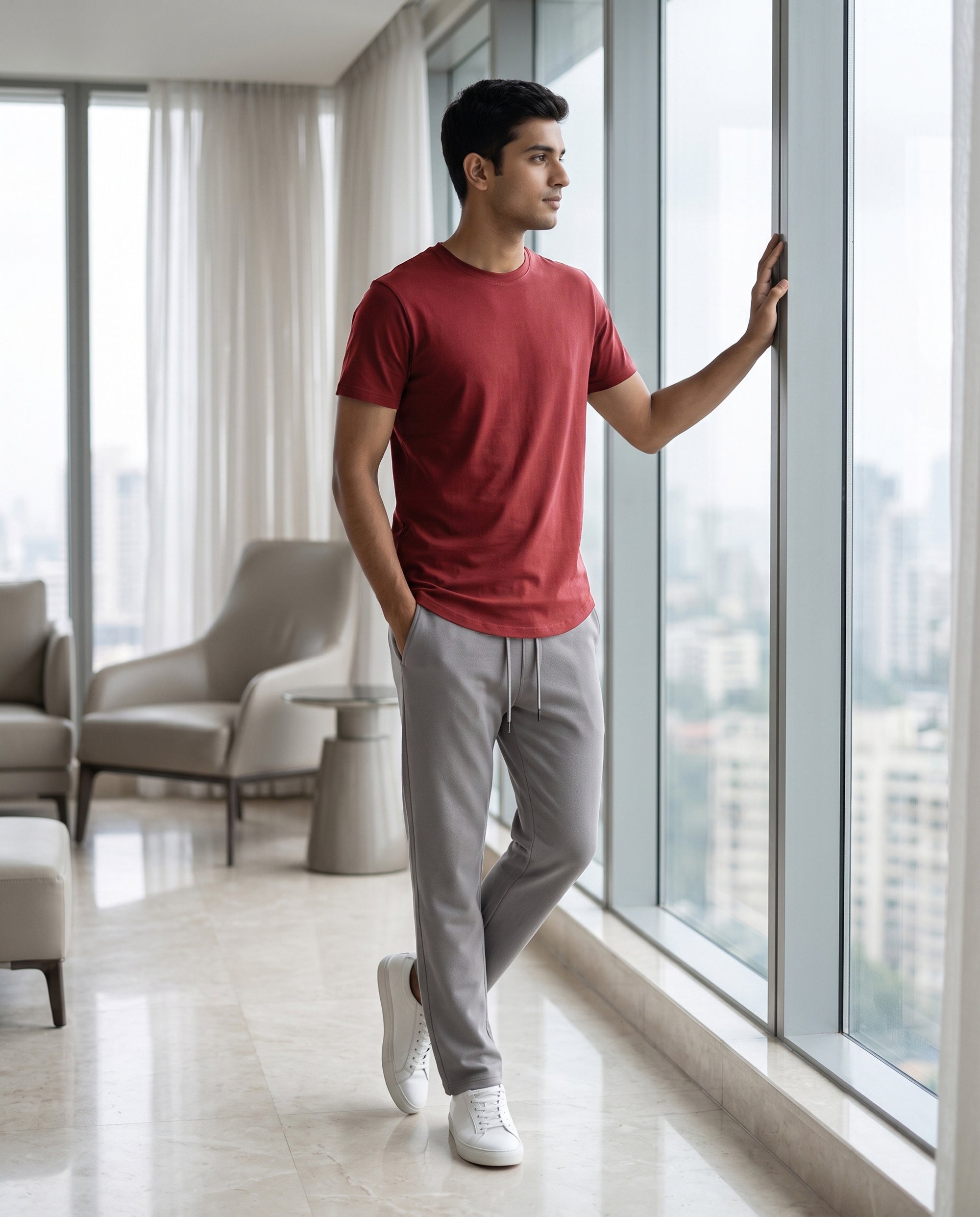 Cosmo T-Shirt + Pant  (Maroon + Grey)