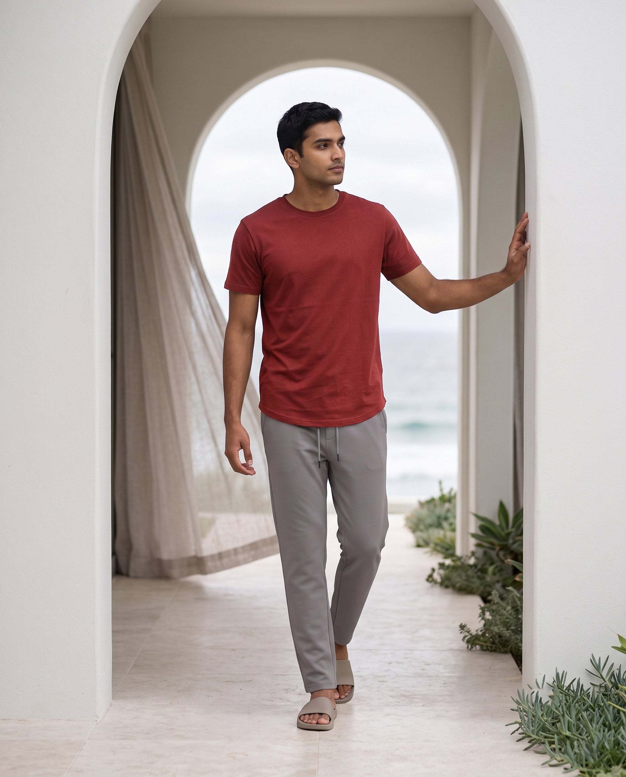 Cosmo T-Shirt + Pant  (Maroon + Grey)