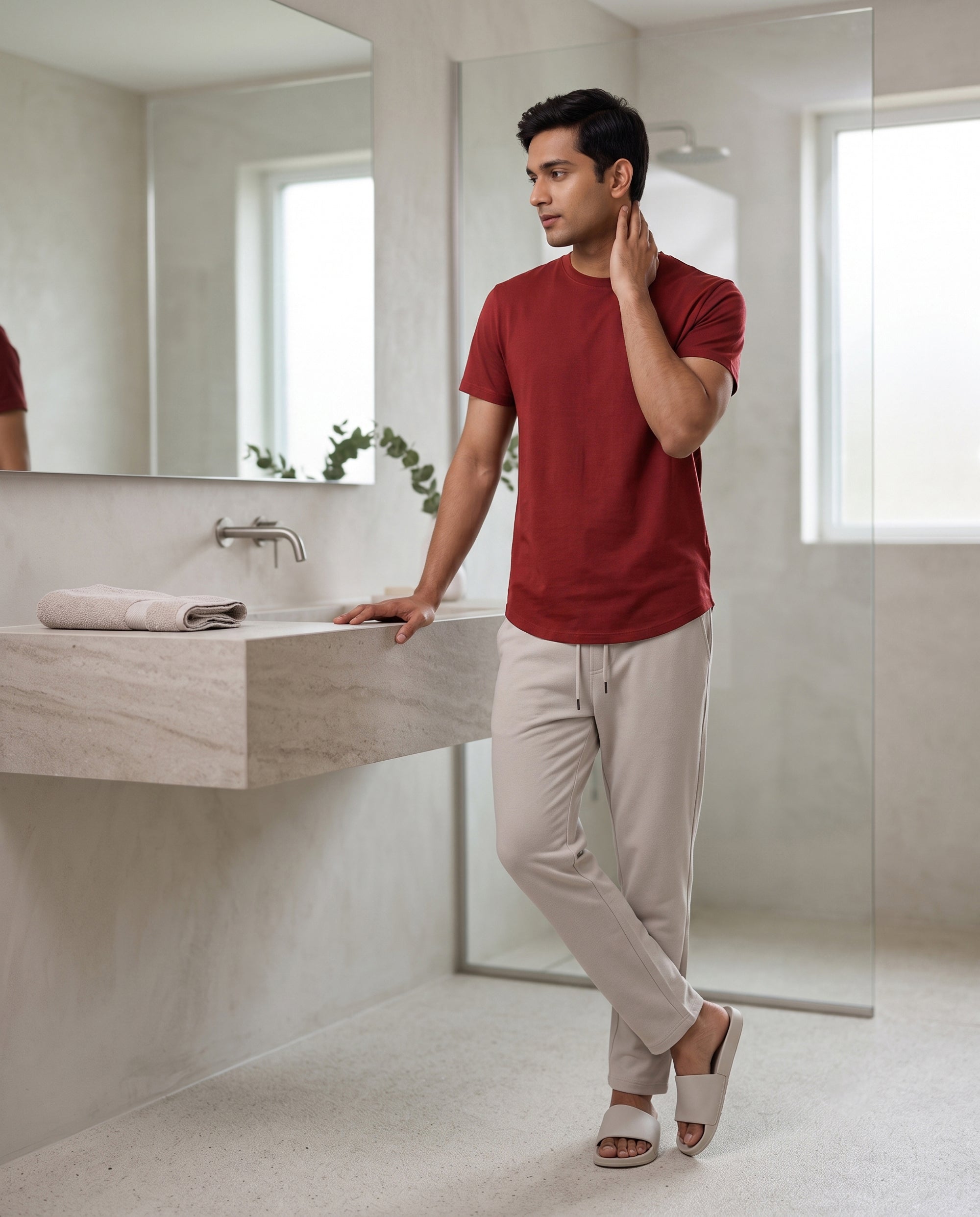 Cosmo T-Shirt + Pant  (Maroon + Cream)