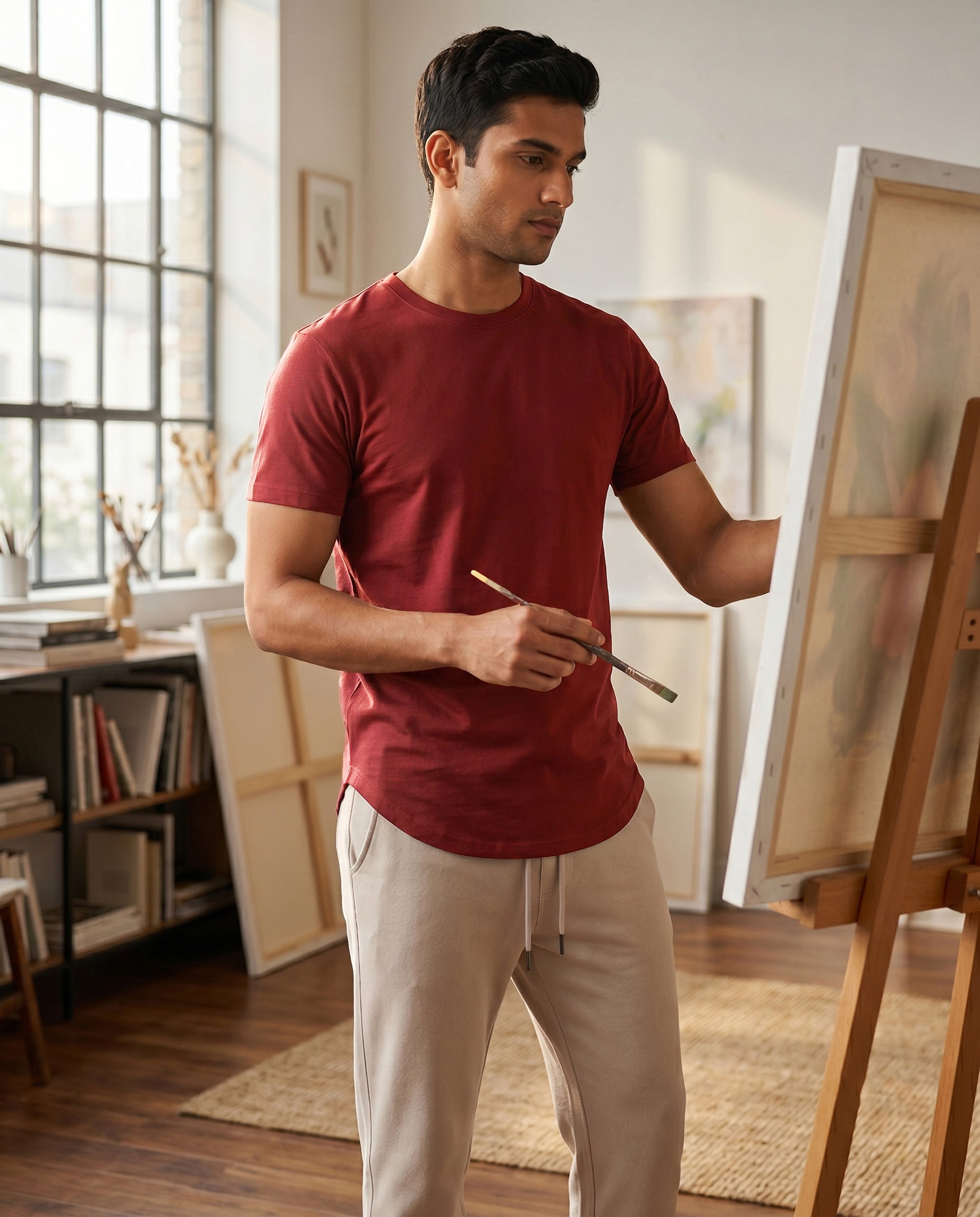 Cosmo T-Shirt + Pant  (Maroon + Cream)