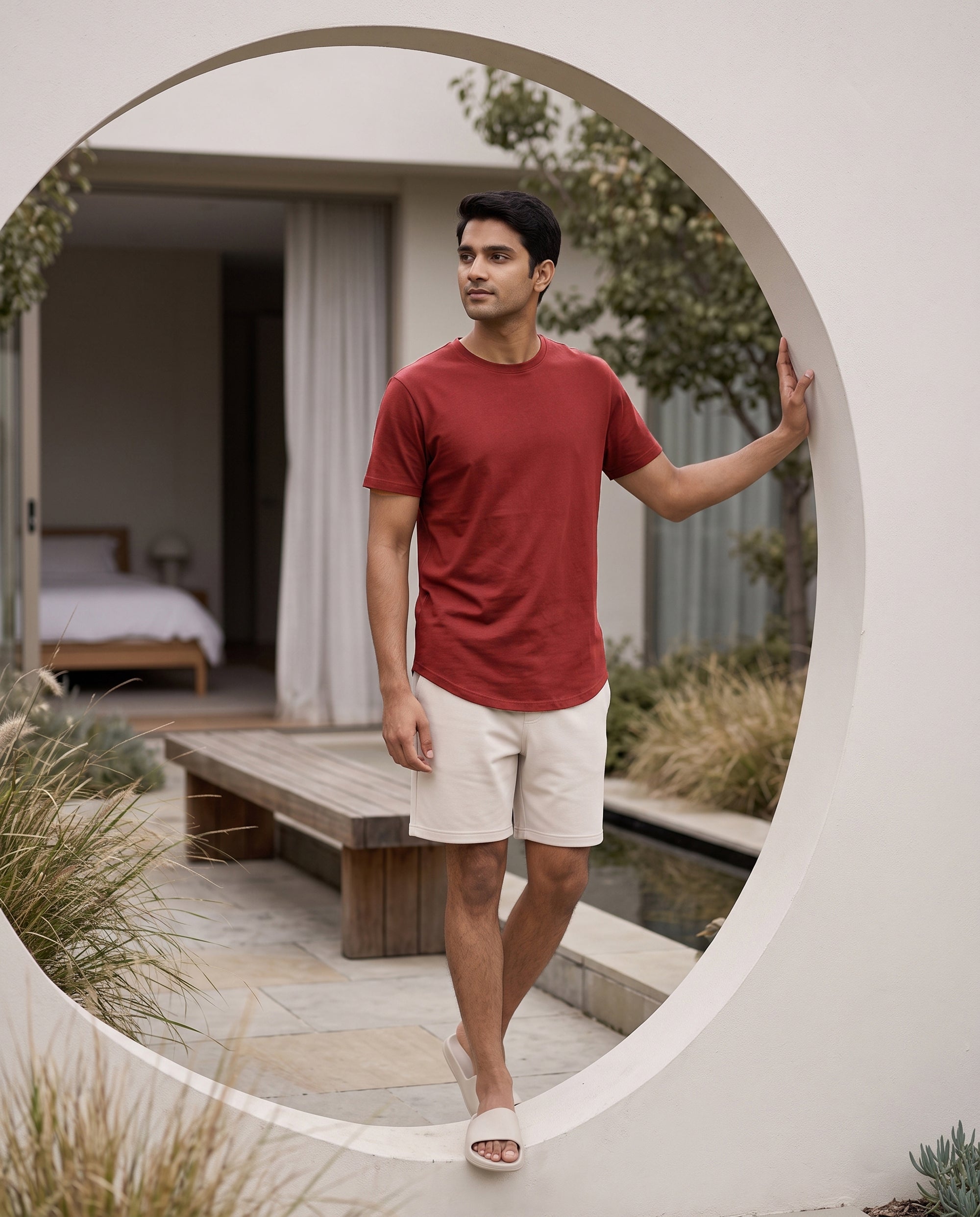 Cosmo T-Shirt + Shorts  (Maroon + Cream)