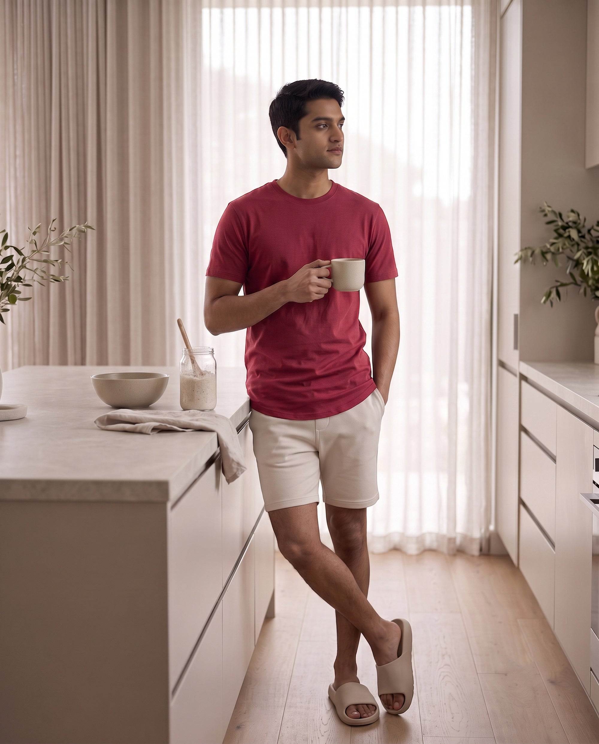 Cosmo T-Shirt + Shorts  (Maroon + Cream)