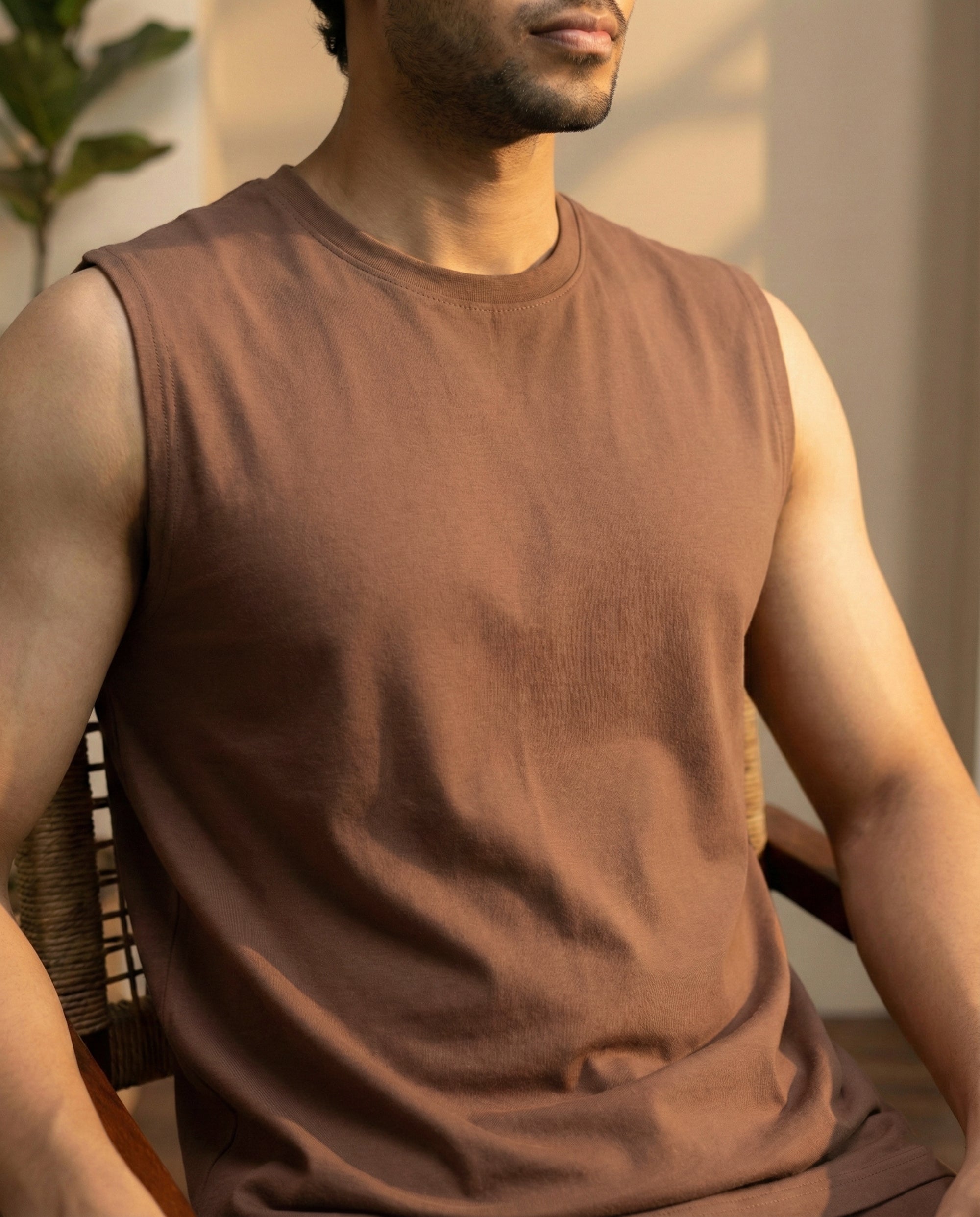 Mystic brown Airknit bamboo cotton lounge tee with breathable softness and thermoregulating comfort for relaxed home wear