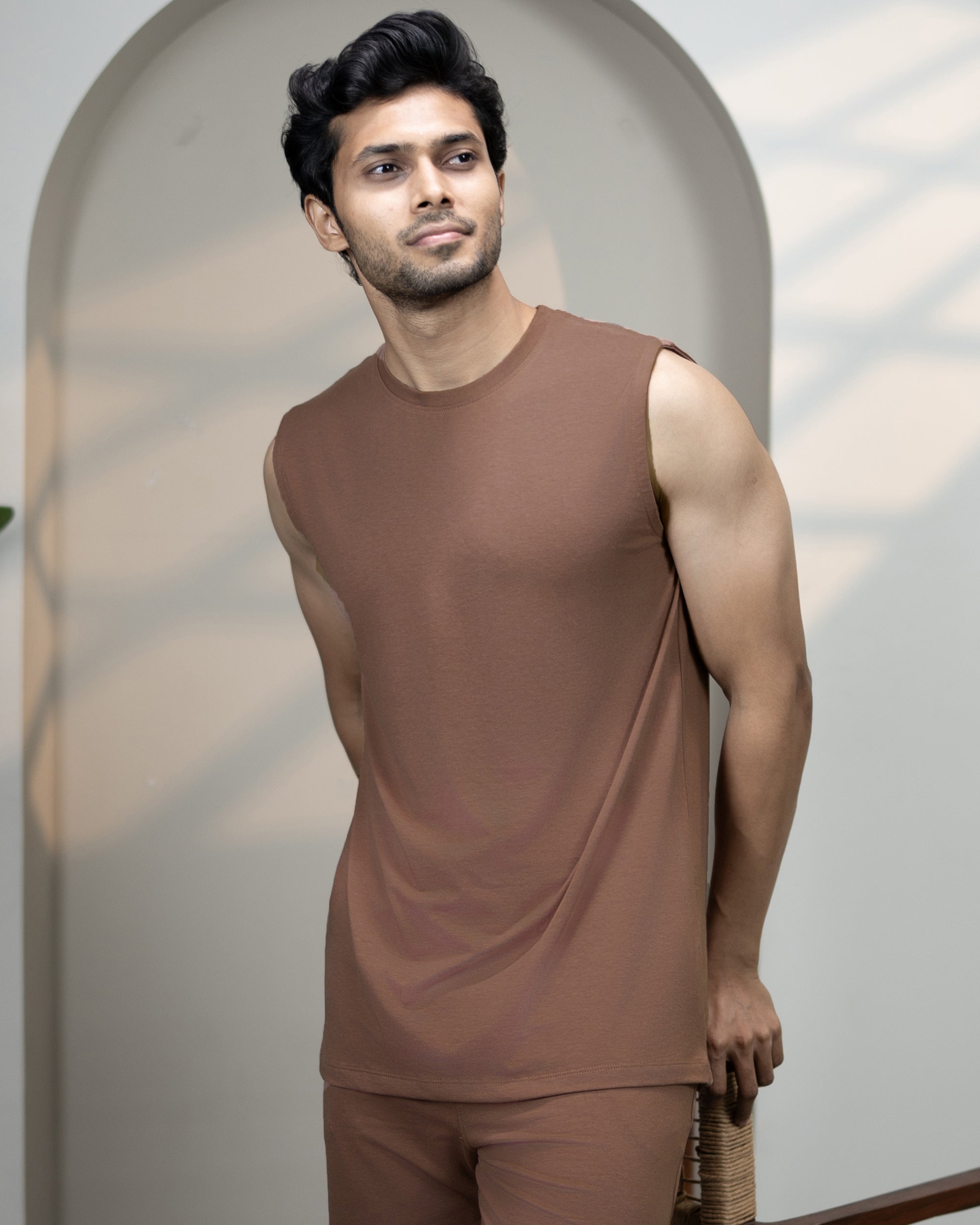 Mystic brown Airknit bamboo cotton tee with breathable softness and thermoregulating comfort for relaxed everyday loungewear