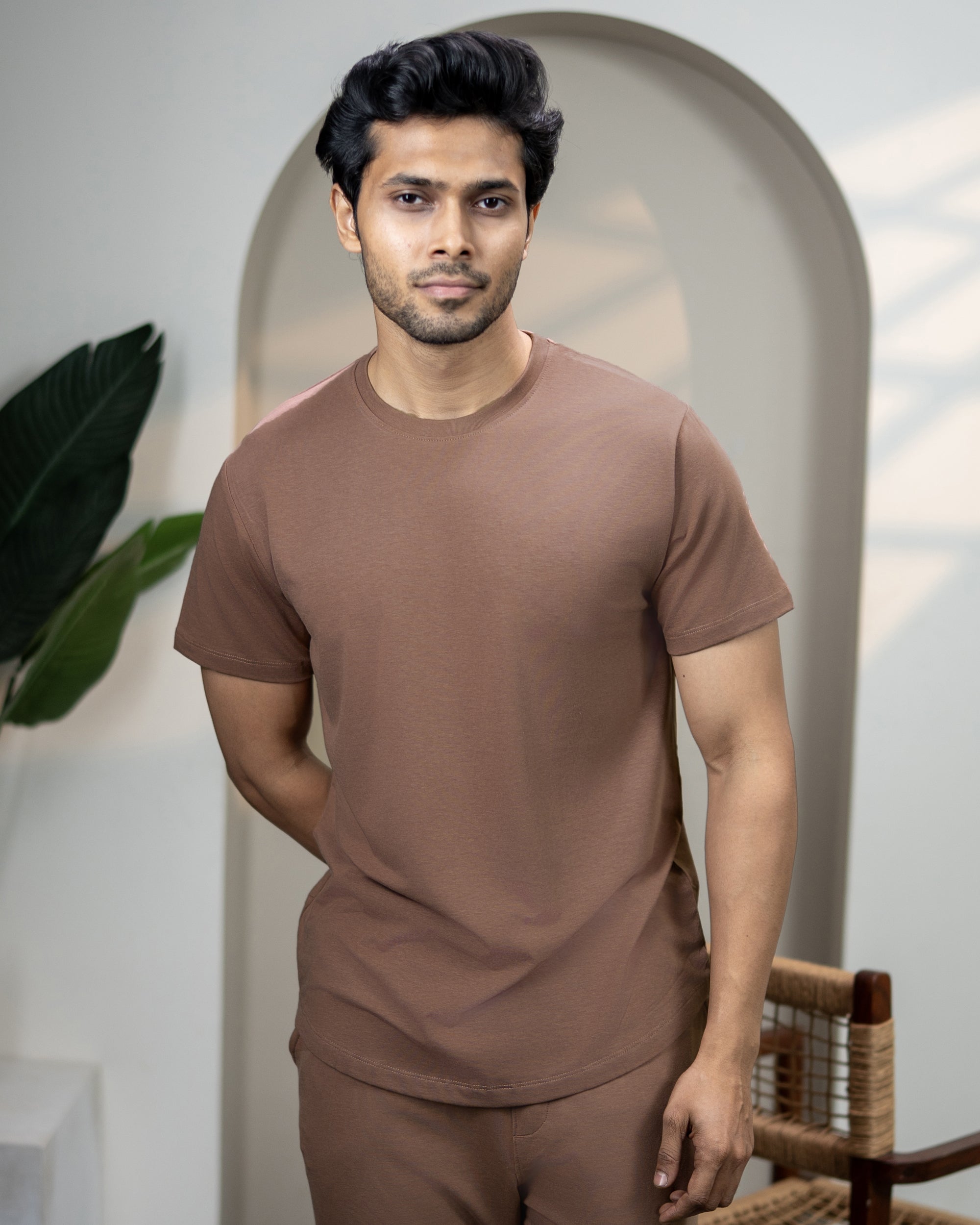 Mystic brown Cosmo bamboo cotton lounge set with soft breathable fabric and thermoregulating comfort for restful everyday wear