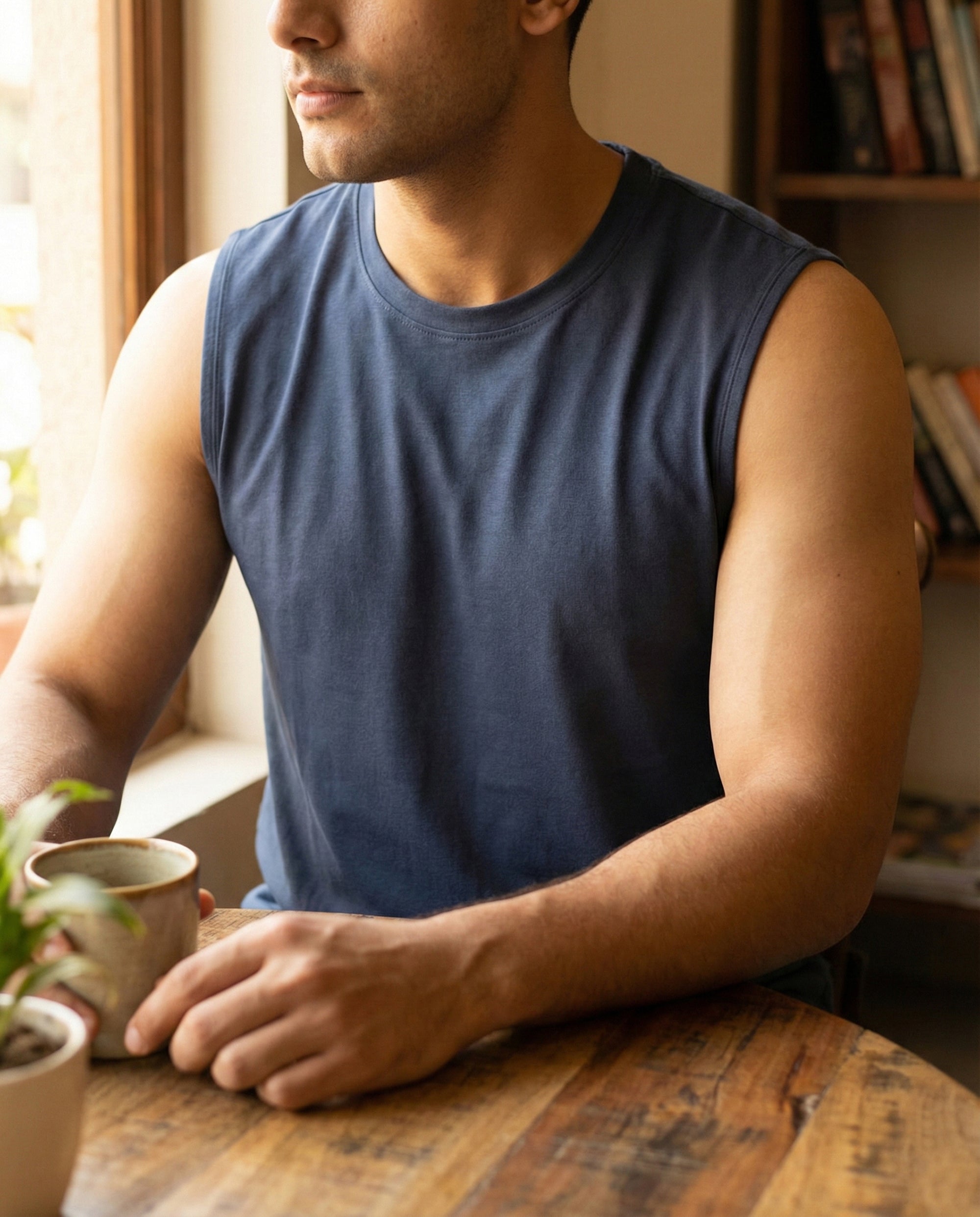Navy blue men's breathable homewear tee featuring bamboo fabric with cotton softness for easy everyday lounging