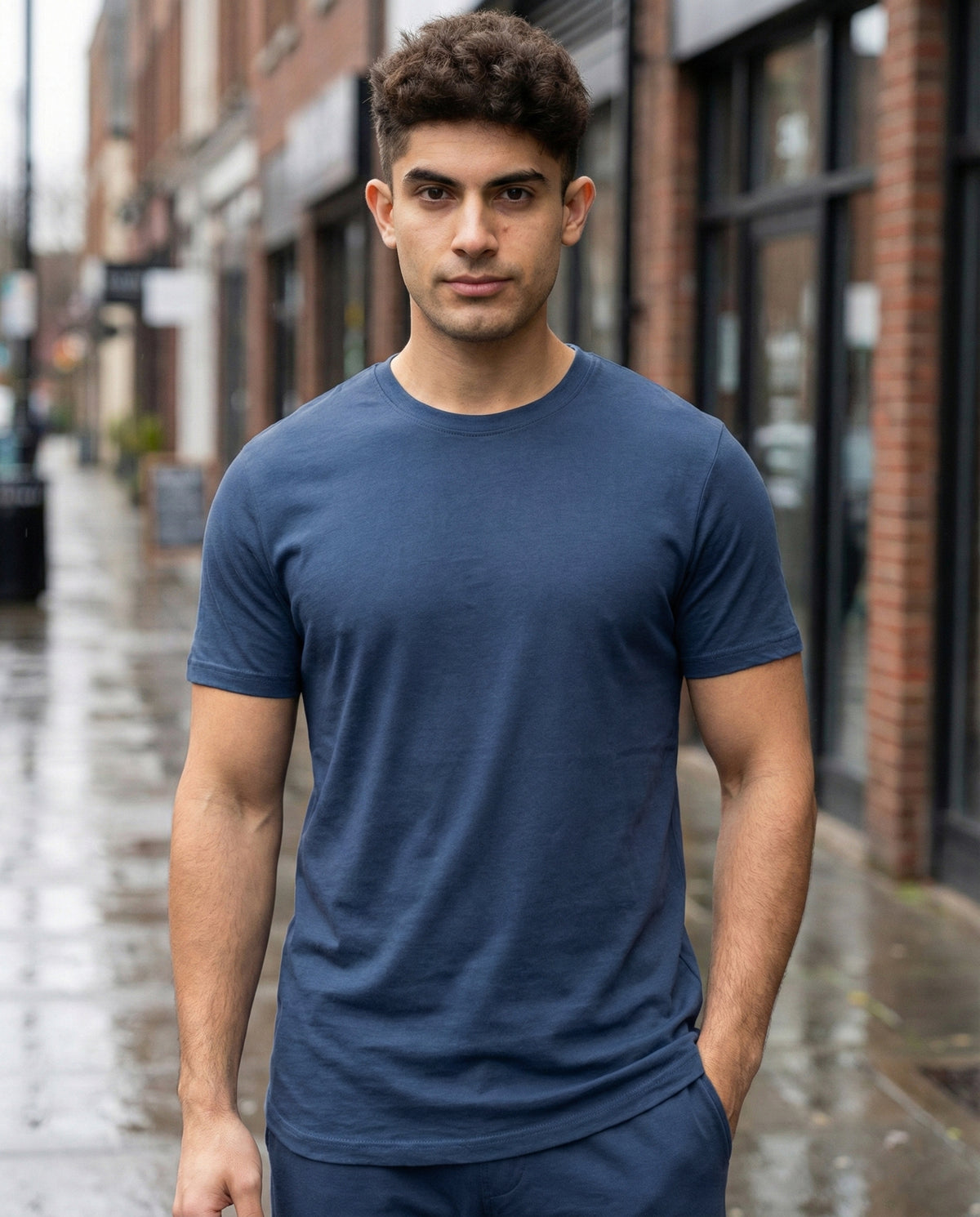Navy blue men's relaxed fit sleep tee featuring bamboo fabric and cotton comfort for cool, easy nights