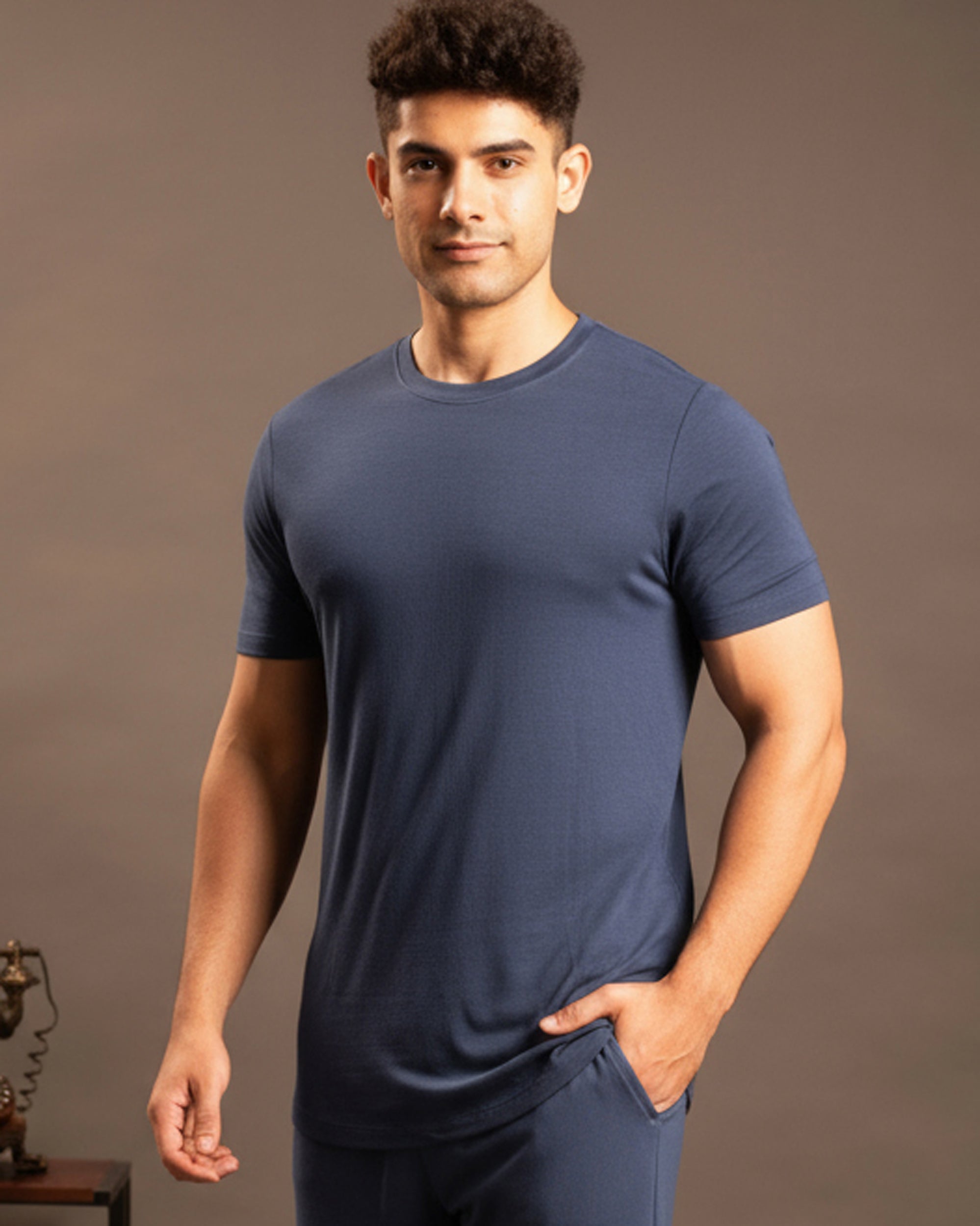 Navy blue Cosmo bamboo cotton loungewear featuring soft breathable fabric and thermoregulating comfort for all-day relaxation