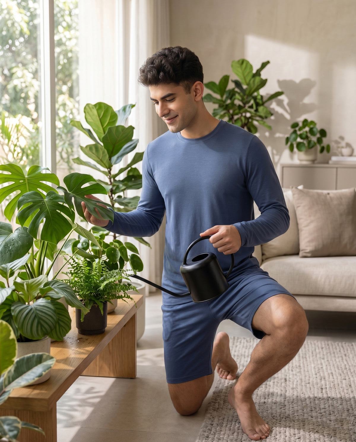 Navy blue men's sleepwear tee crafted from bamboo fabric with cotton comfort, designed for soft overnight lounging