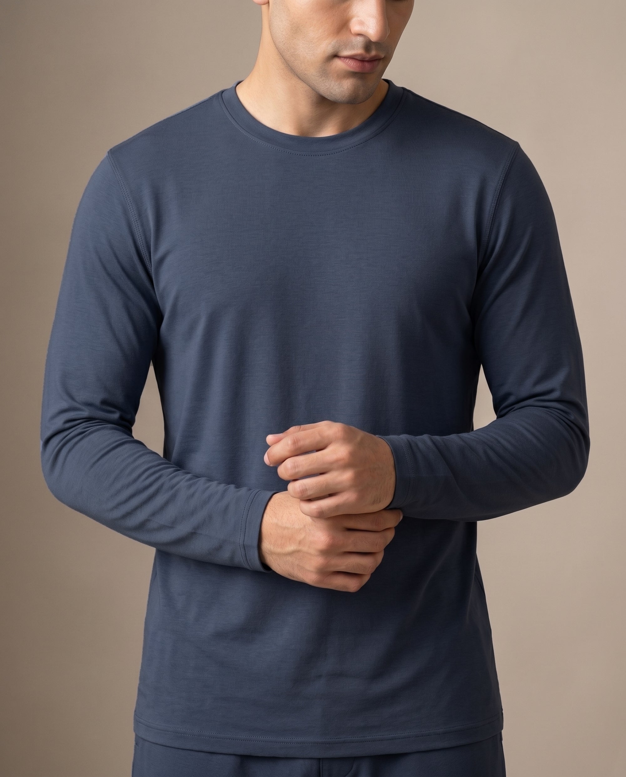Navy blue men's soft sleepwear tee made with bamboo fabric and cotton softness for comfortable nighttime wear
