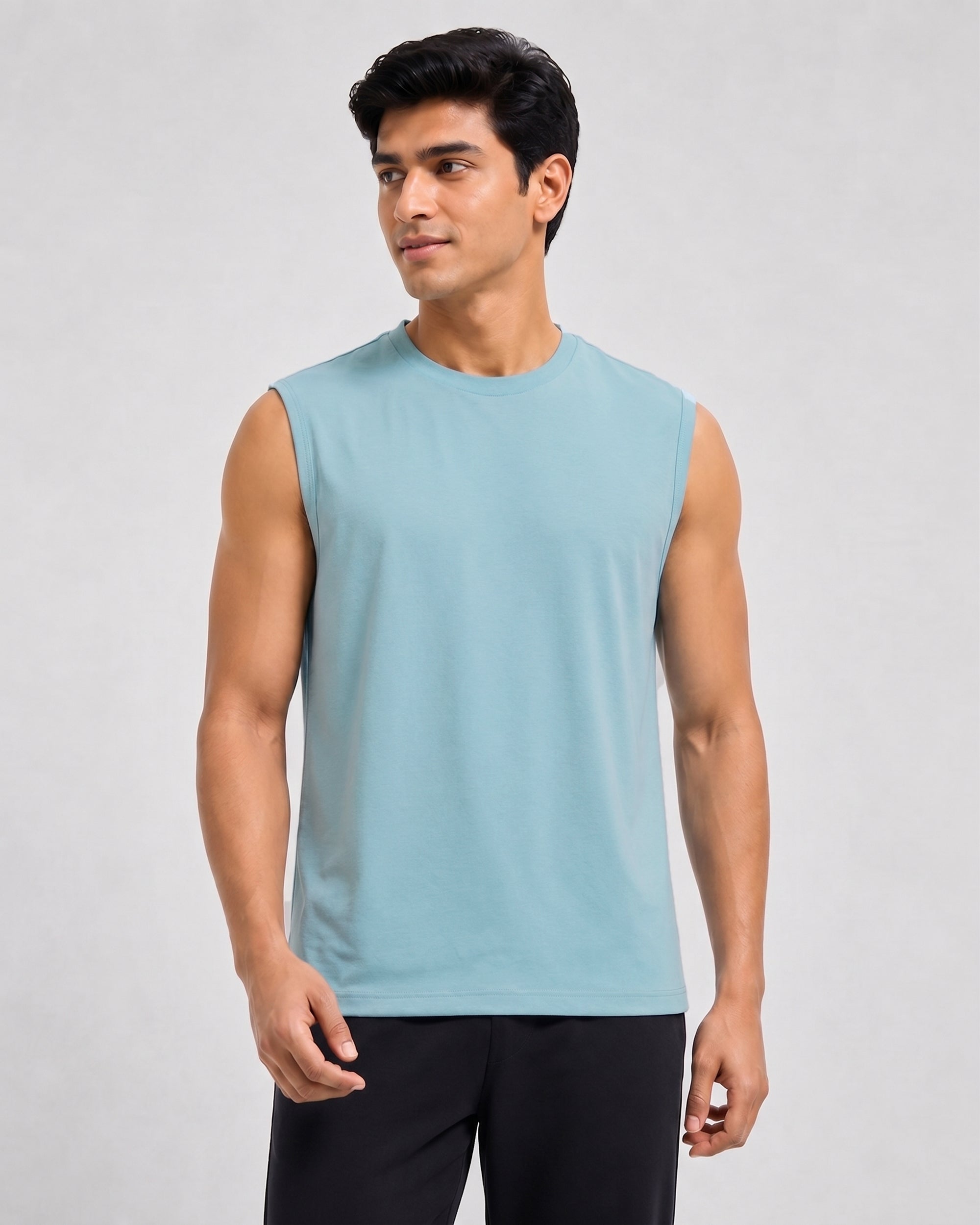 Nile blue men’s lightweight lounge tee in bamboo fabric with cotton softness and breathable thermoregulating comfort