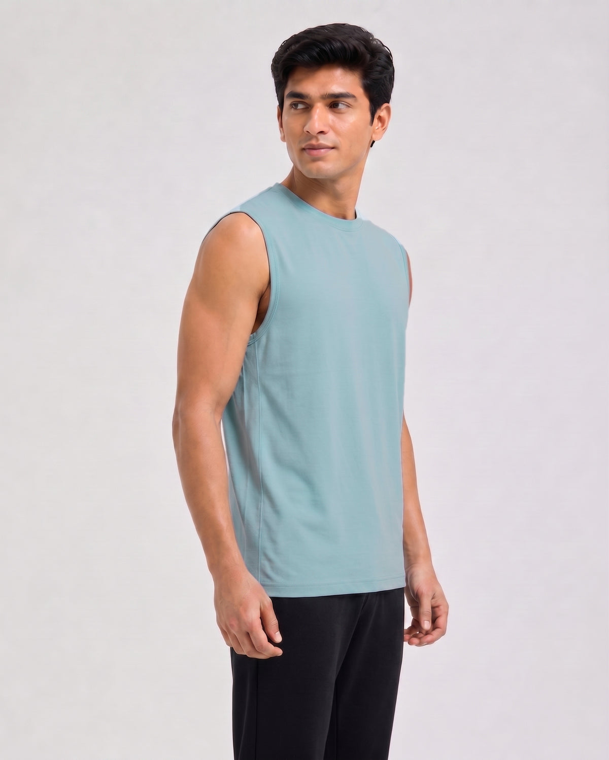 Nile blue men’s airy comfort tee with bamboo fabric, cotton softness and breathable thermoregulating loungewear ease