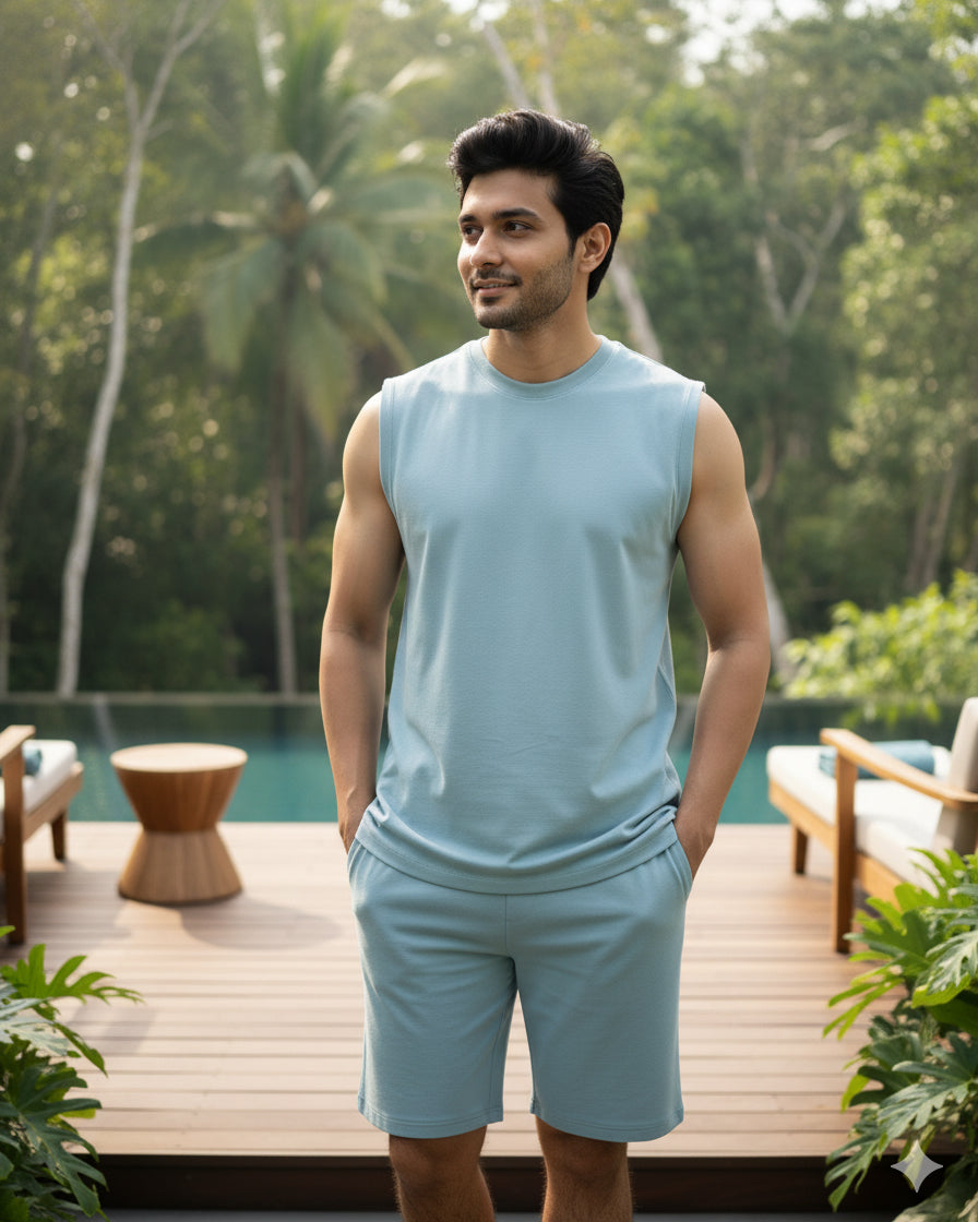 Nile Blue mens bamboo tee AirKnit  
Lightweight eco friendly casual wear