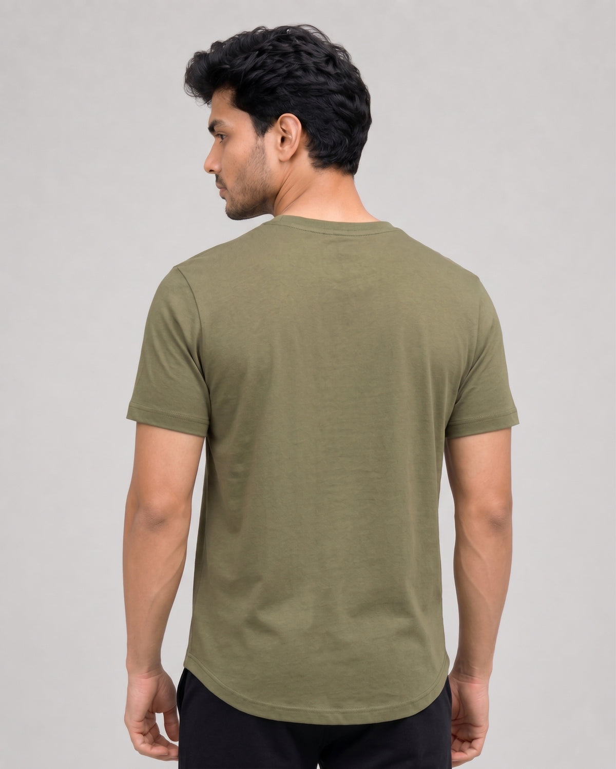 Olive green men's regular fit tee with bamboo fabric softness and breathable everyday comfort