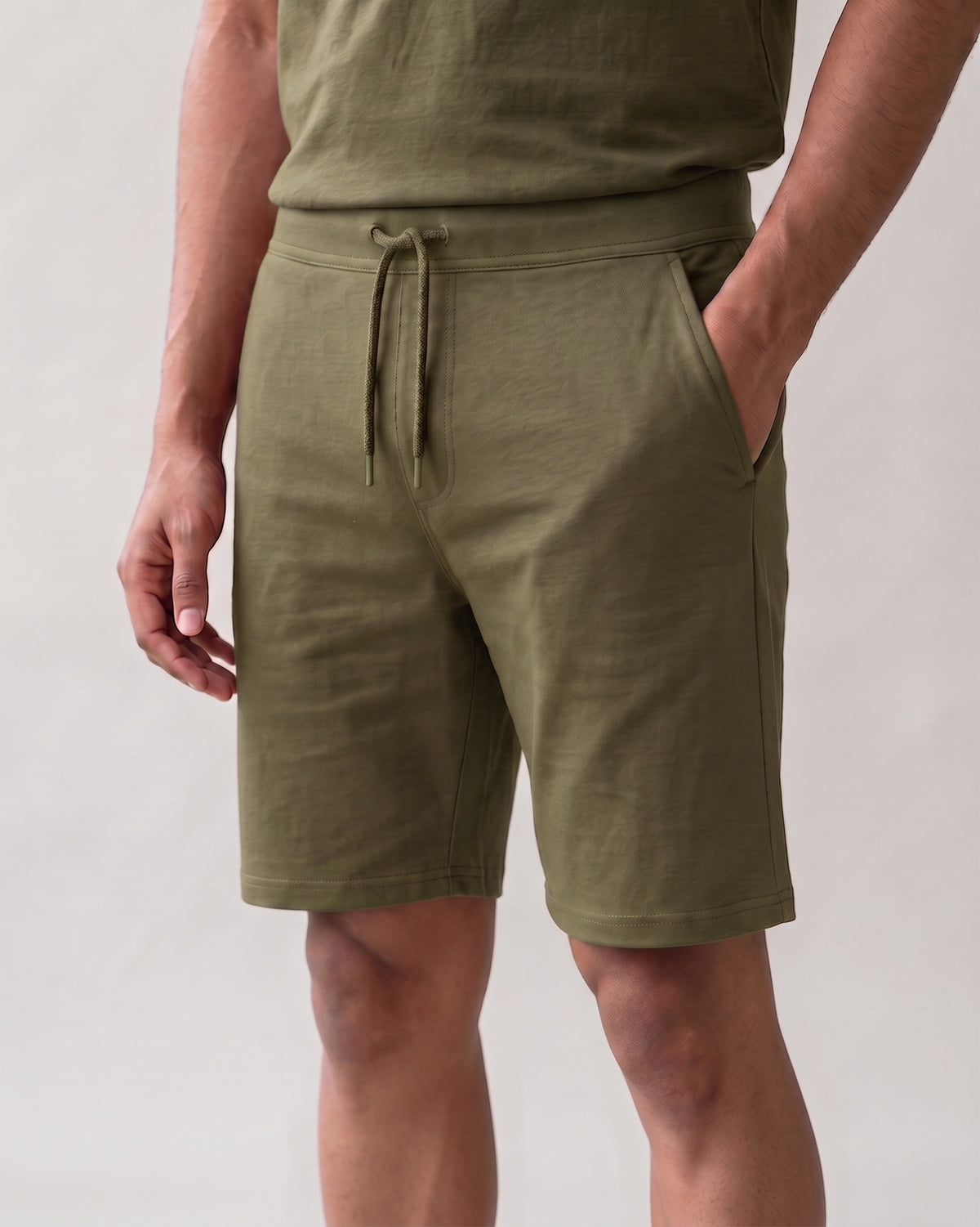 Olive green men's soft loungewear top made with bamboo fabric for breathable comfort