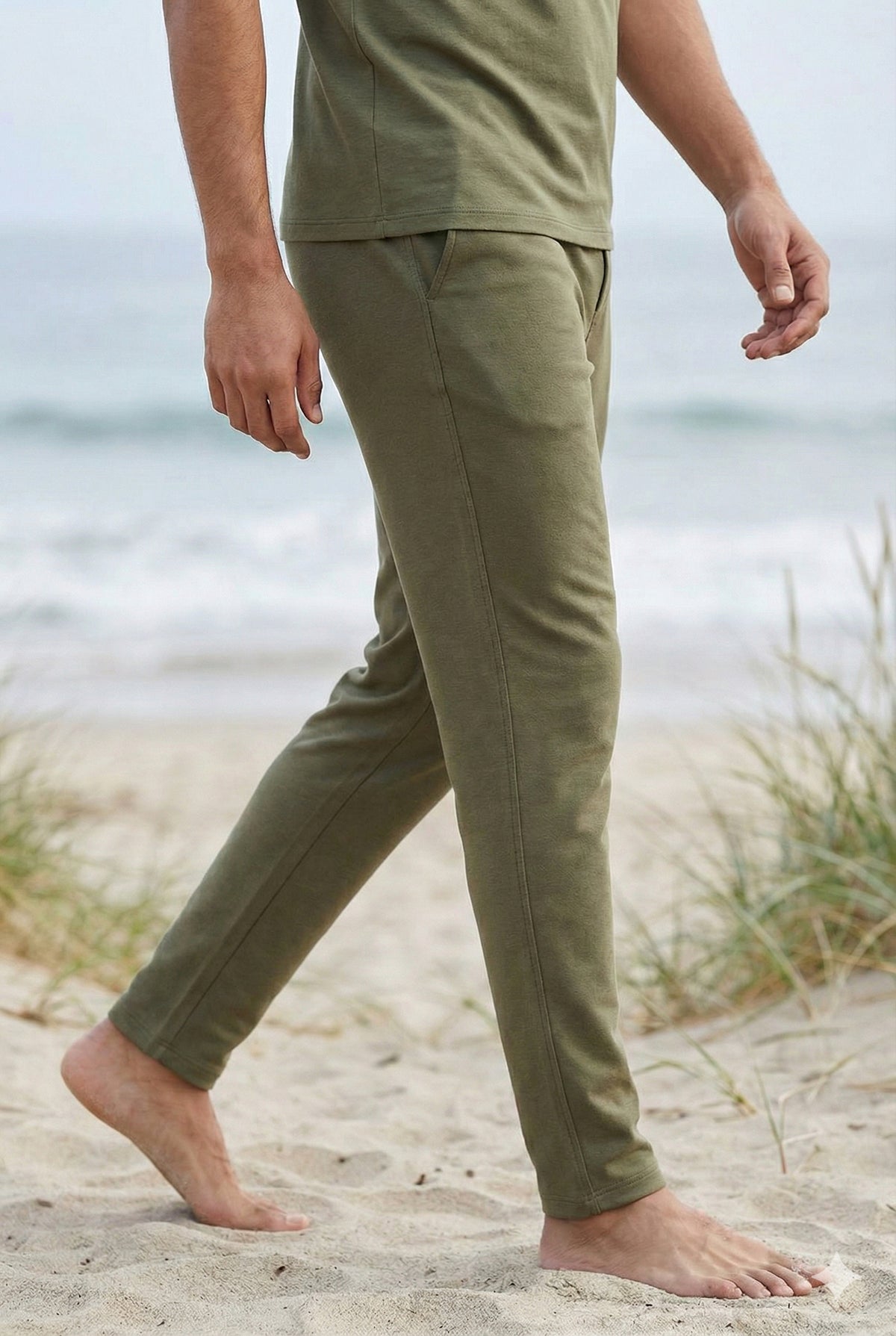 Olive green men's relaxed lounge short with a bamboo blend for softness and easy movement