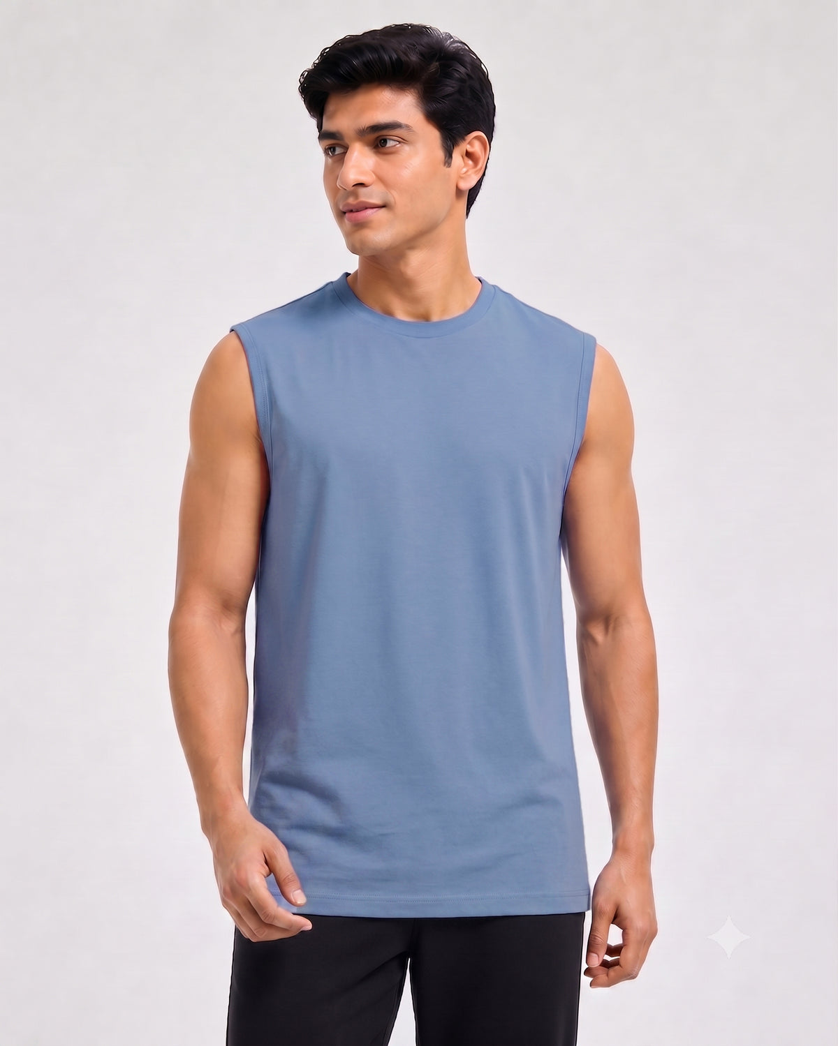 Serene blue men's airy bamboo tee designed for thermoregulating comfort during lounging
