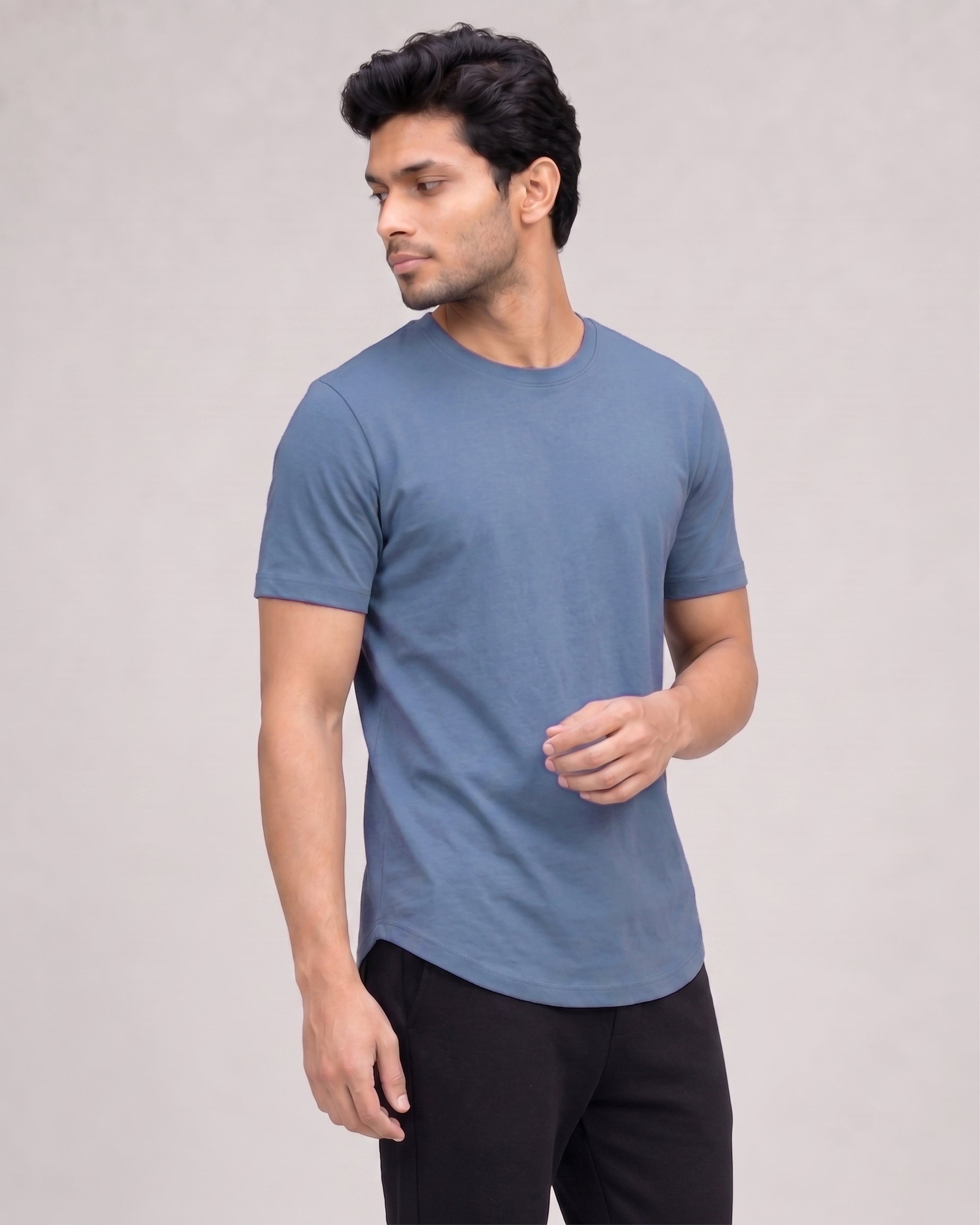 Serene blue men's soft everyday tee with bamboo fabric for breathable and comfortable wear
